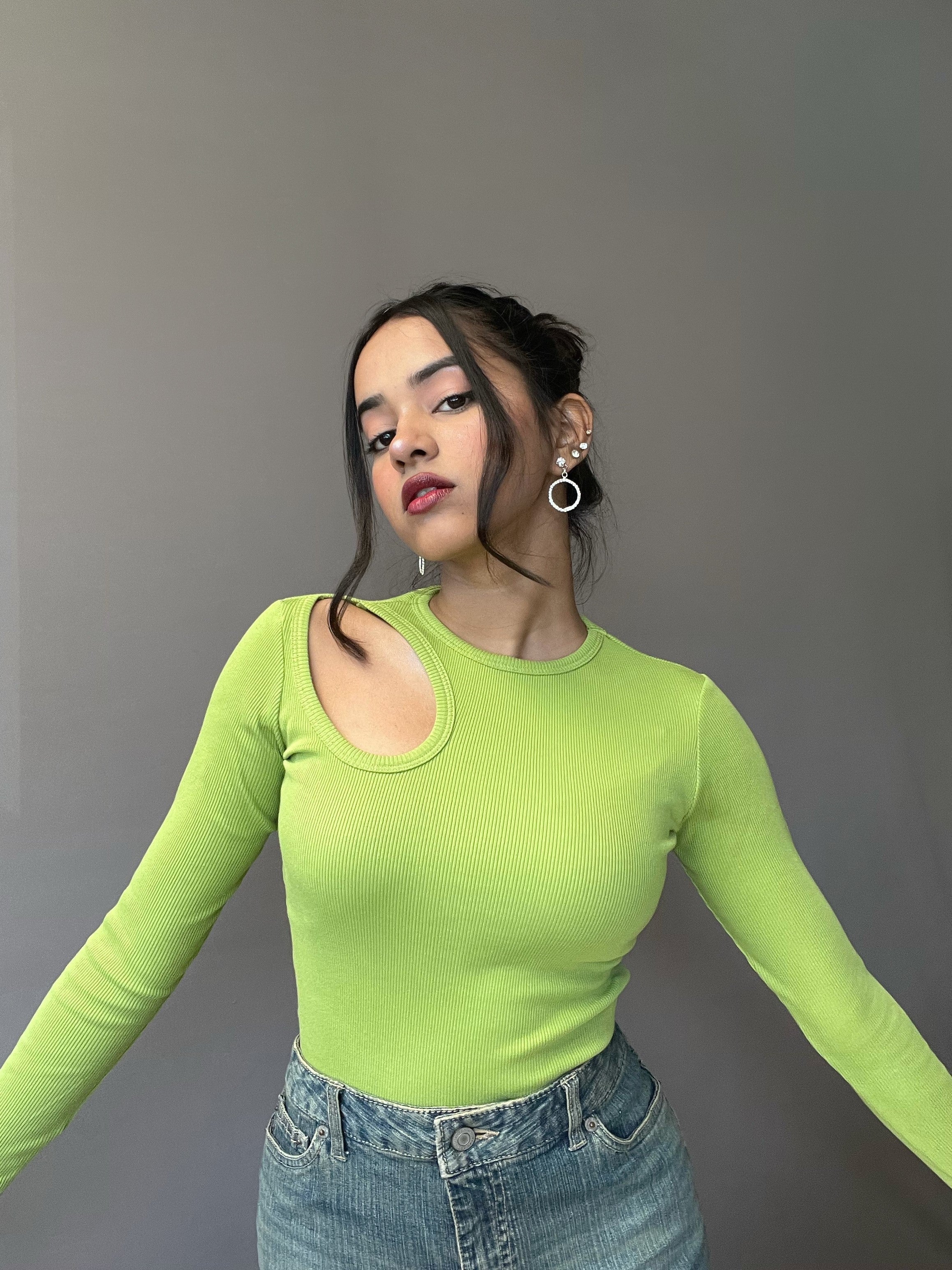 Aesthetic Hollow Out Full Sleeves Rib Top - Image 3