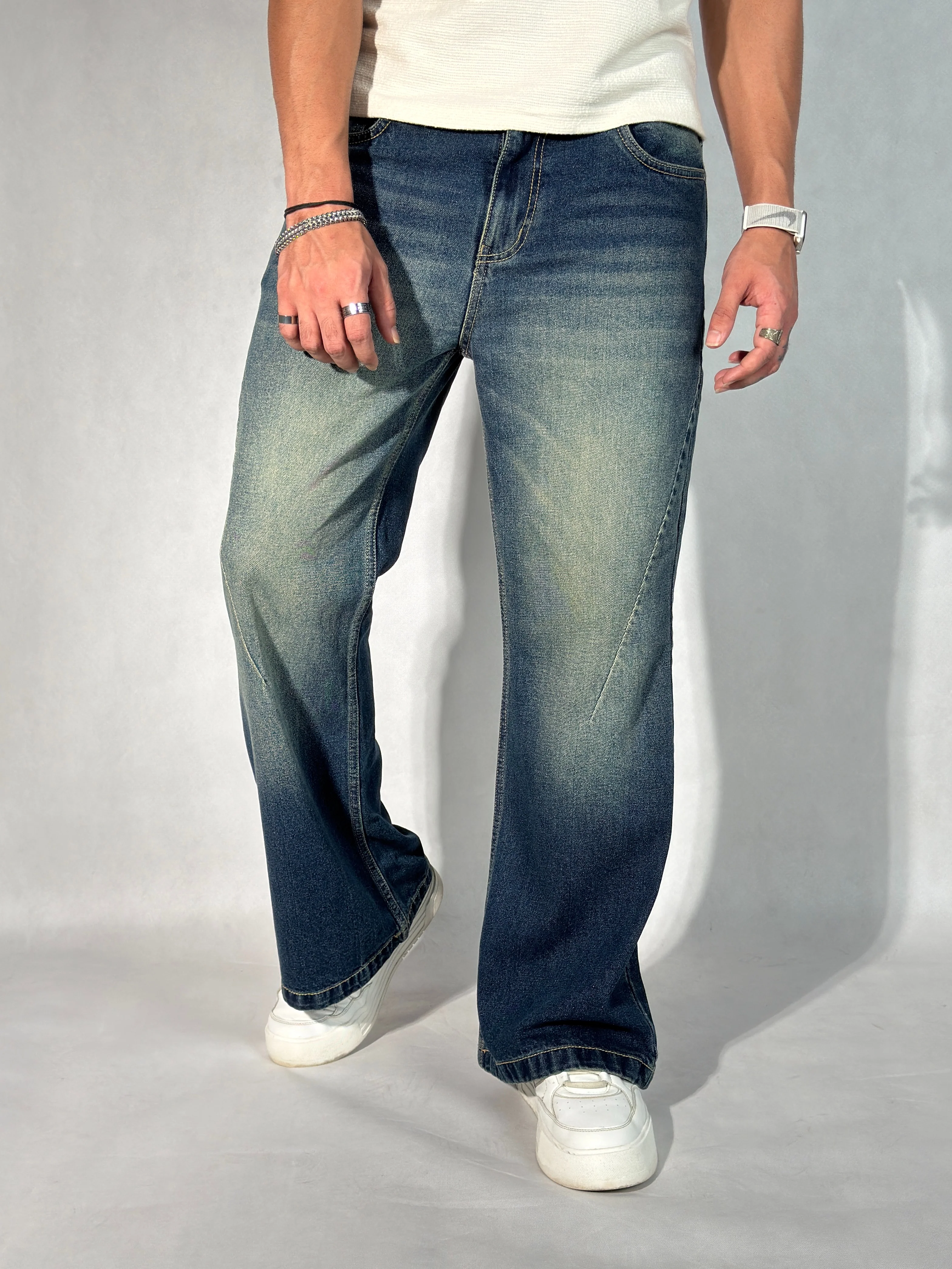 New Aged Wash Straight A Line Jeans