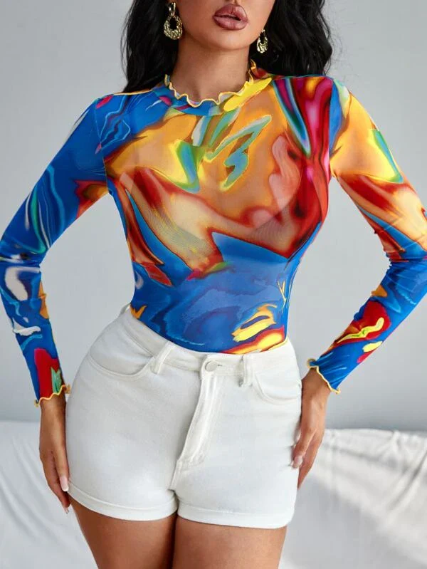 Artistic Multi Color Mesh Top - Image 2