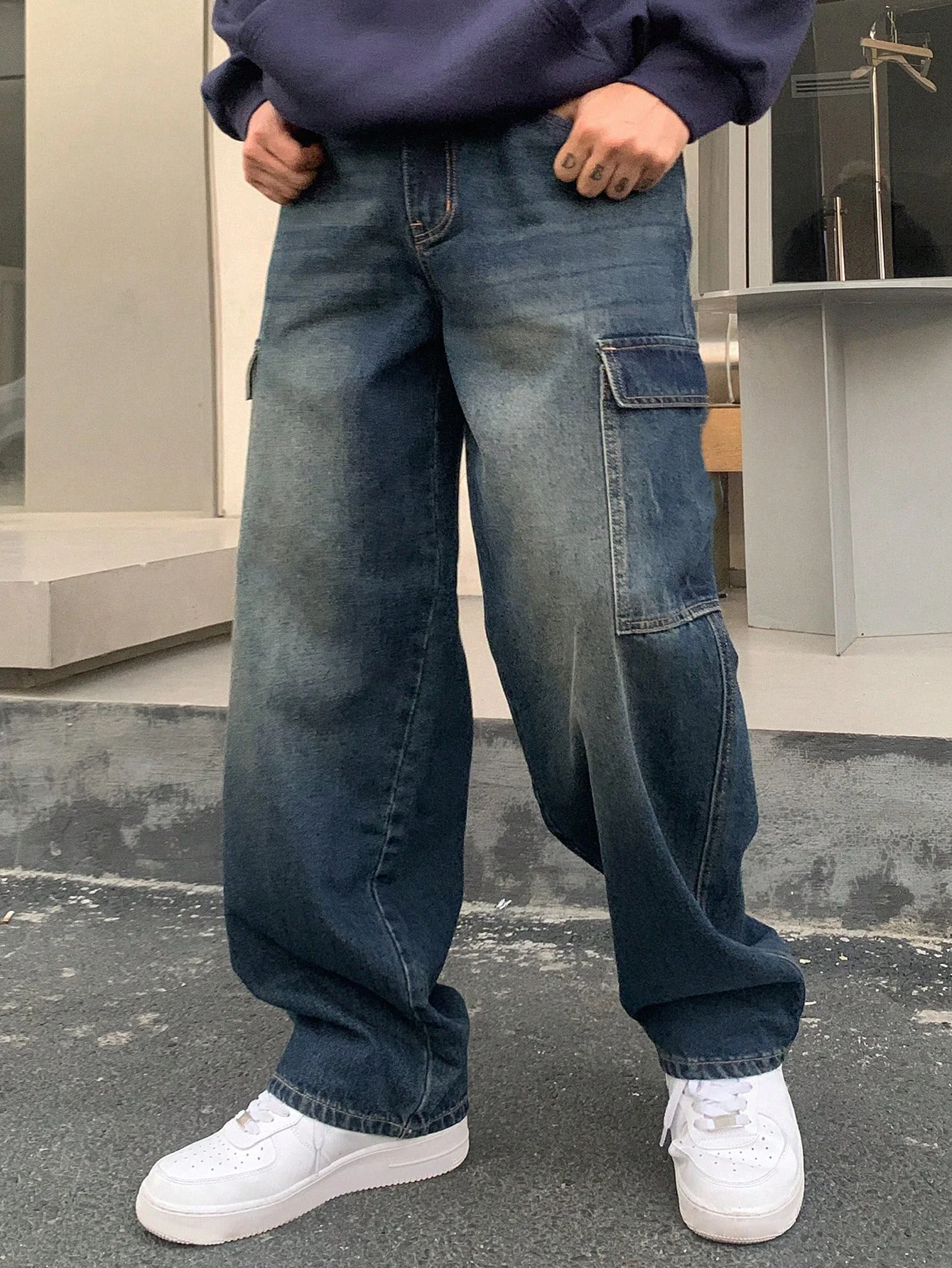 Basic Blue Core Baggy Cargo Jeans - Image 5