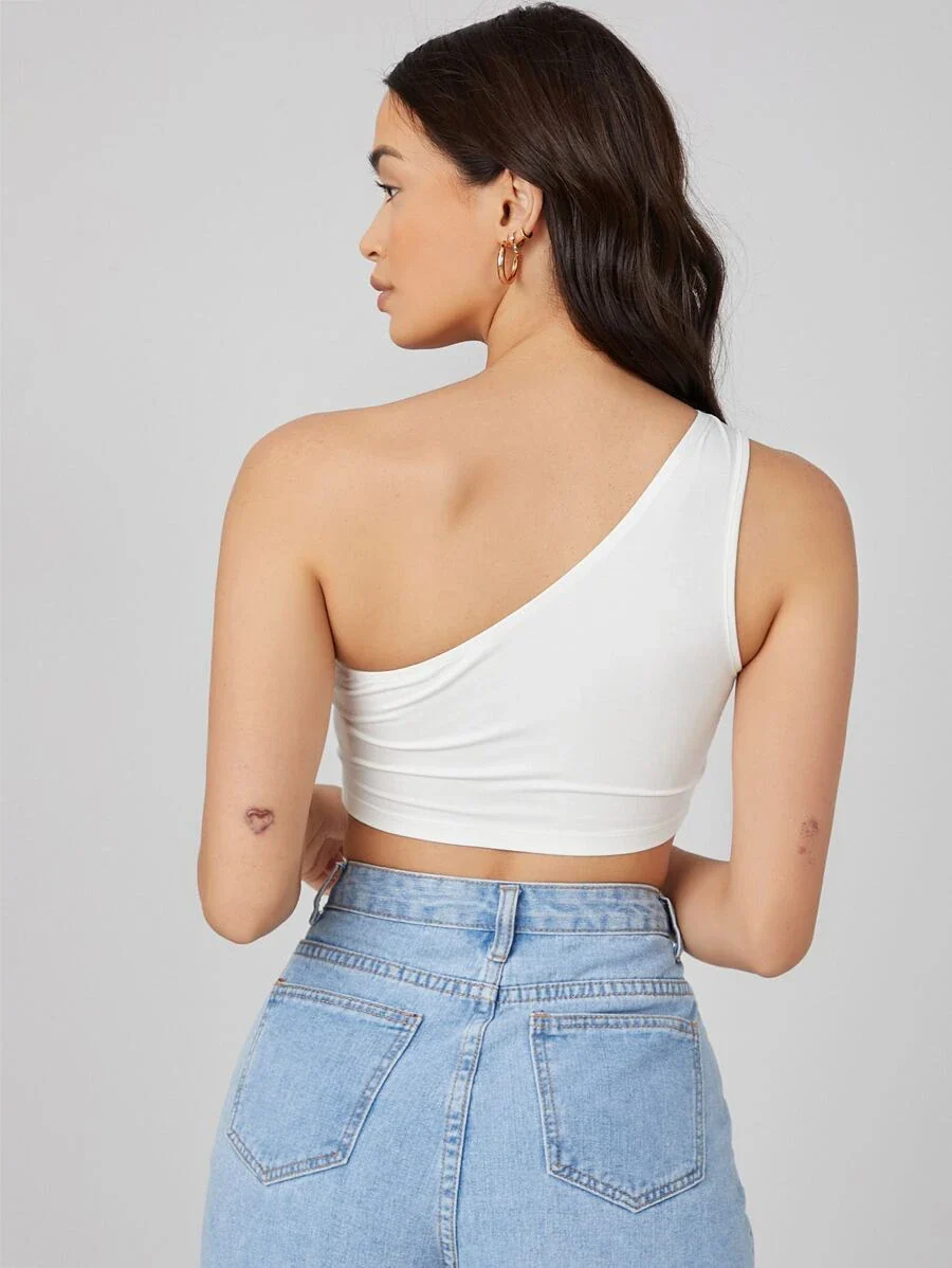 Basic One Shoulder Crop Top - Image 11