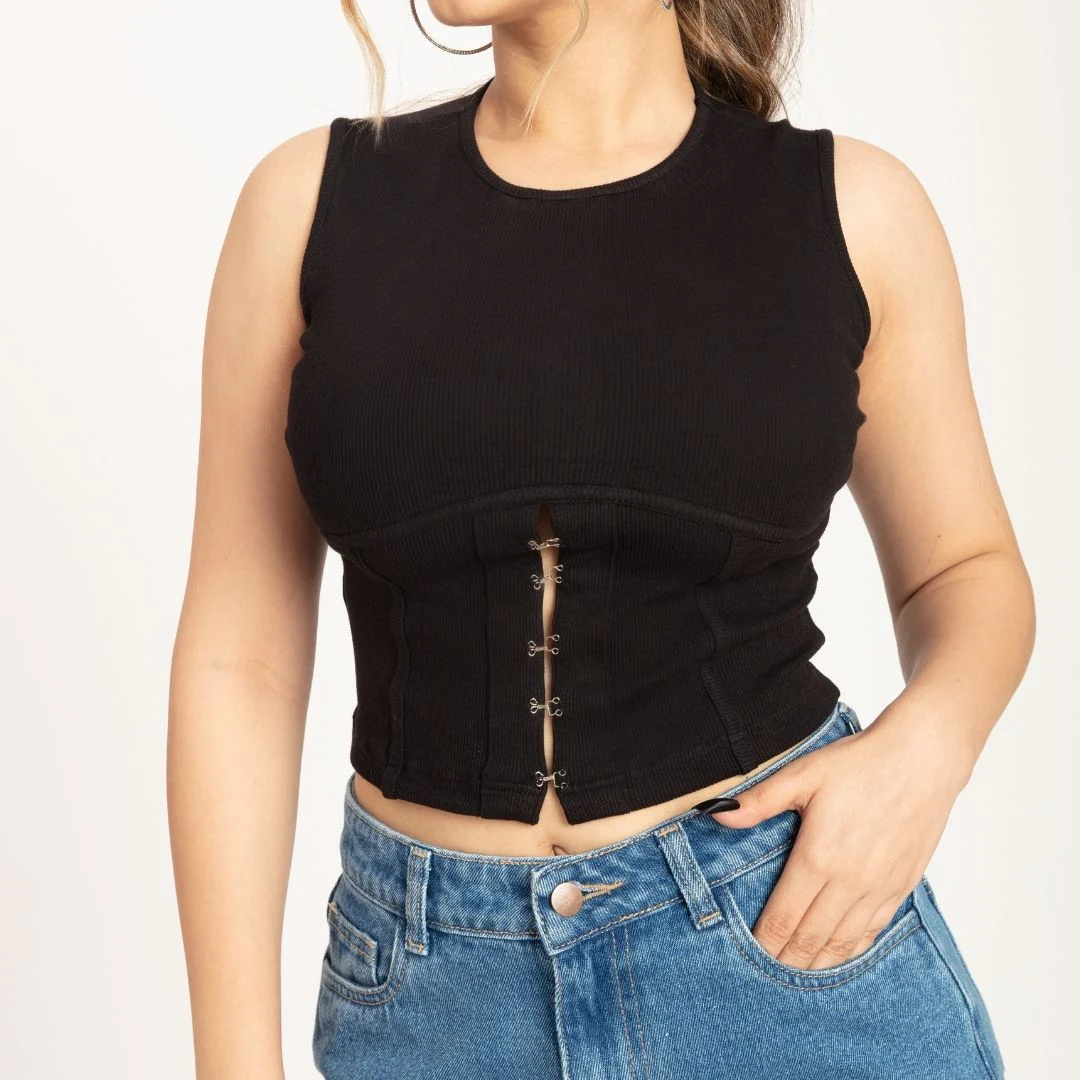 Black Hook Up Corset Tank Top - Image 2