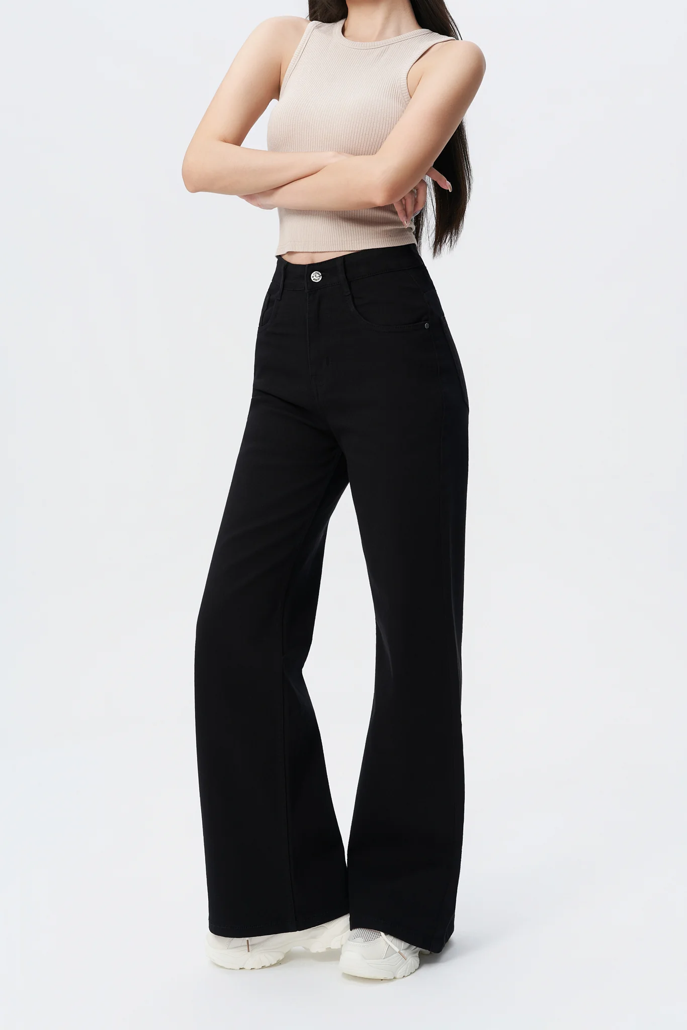 Black Wide Leg High Rise Jeans - Image 3