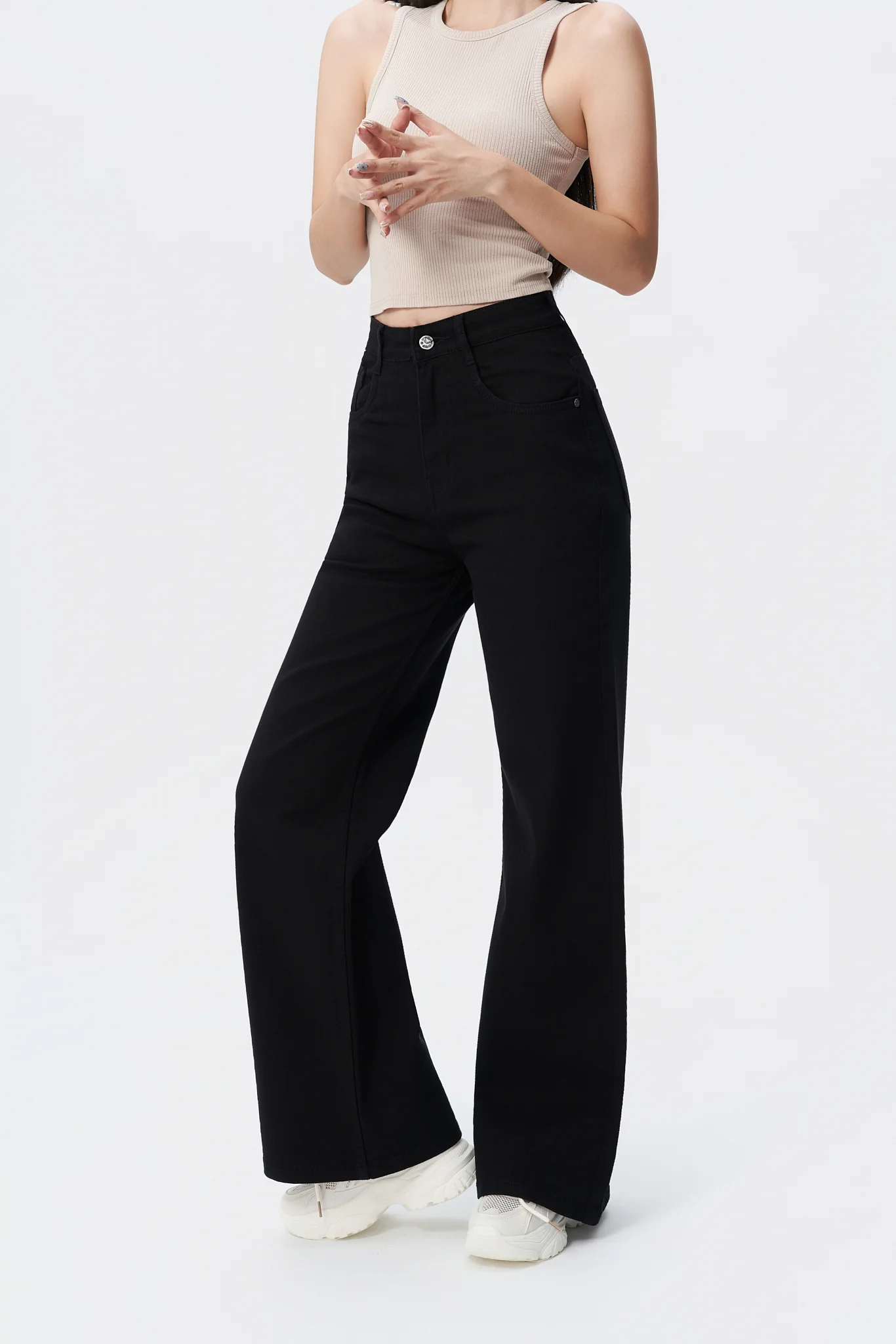 Black Wide Leg High Rise Jeans - Image 4