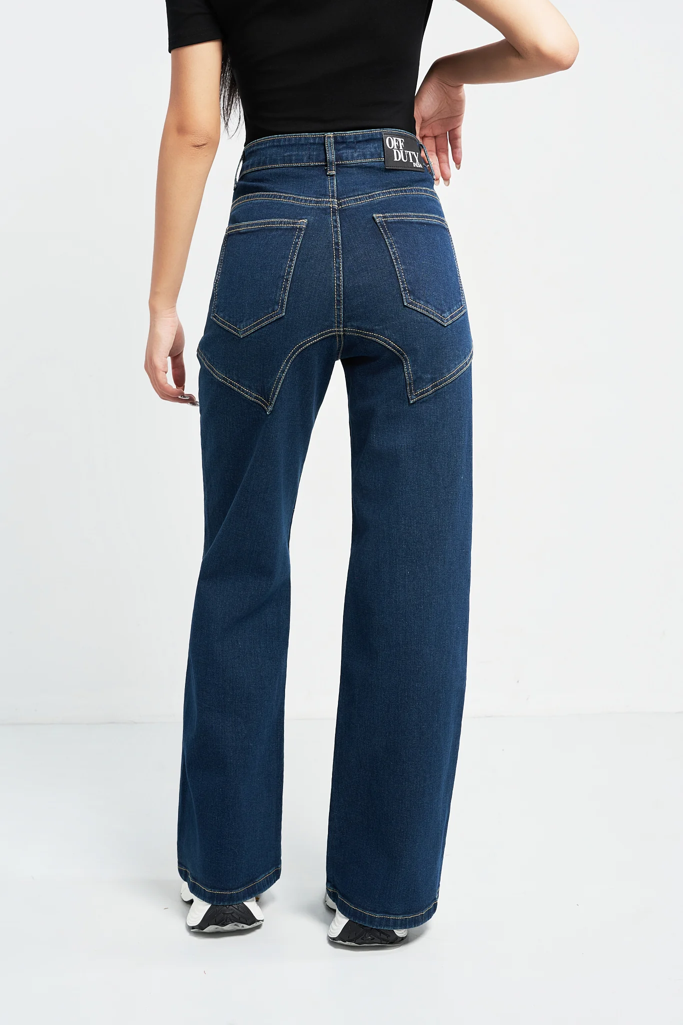 Blue Seam Detail Wide Leg Jeans - Image 3