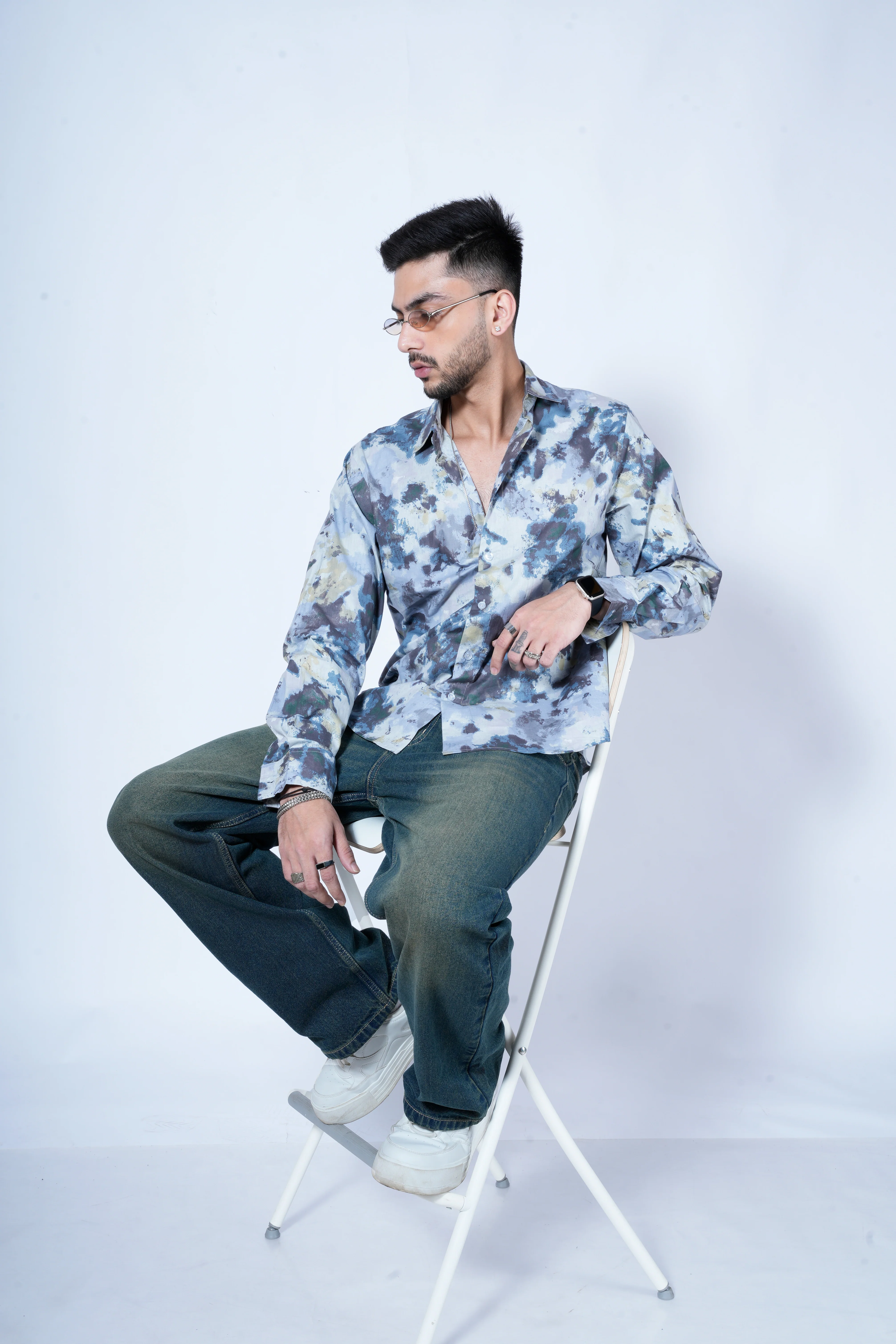Blue Waves Print Full Sleeves Shirt - Image 3