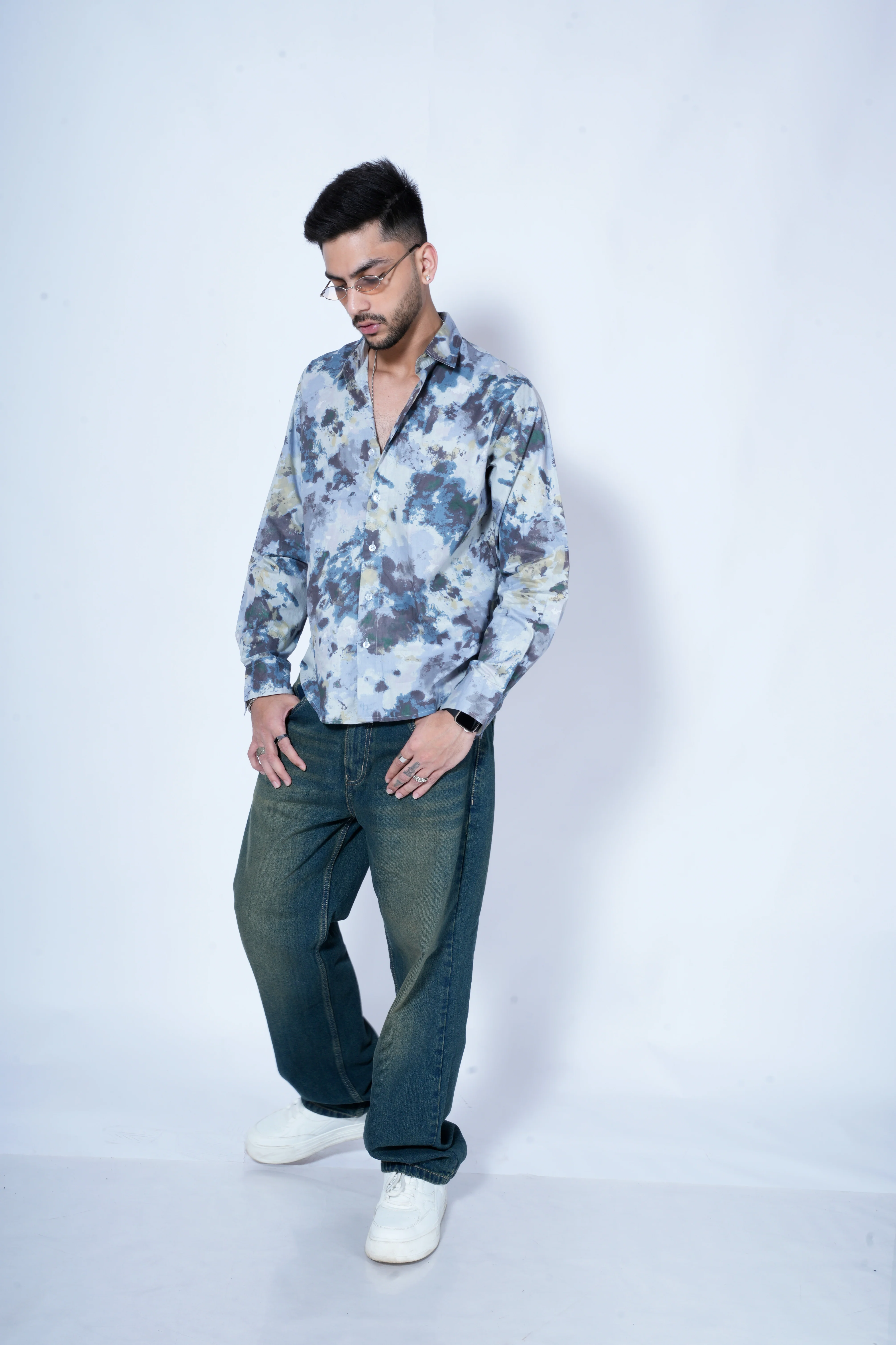Blue Waves Print Full Sleeves Shirt - Image 4