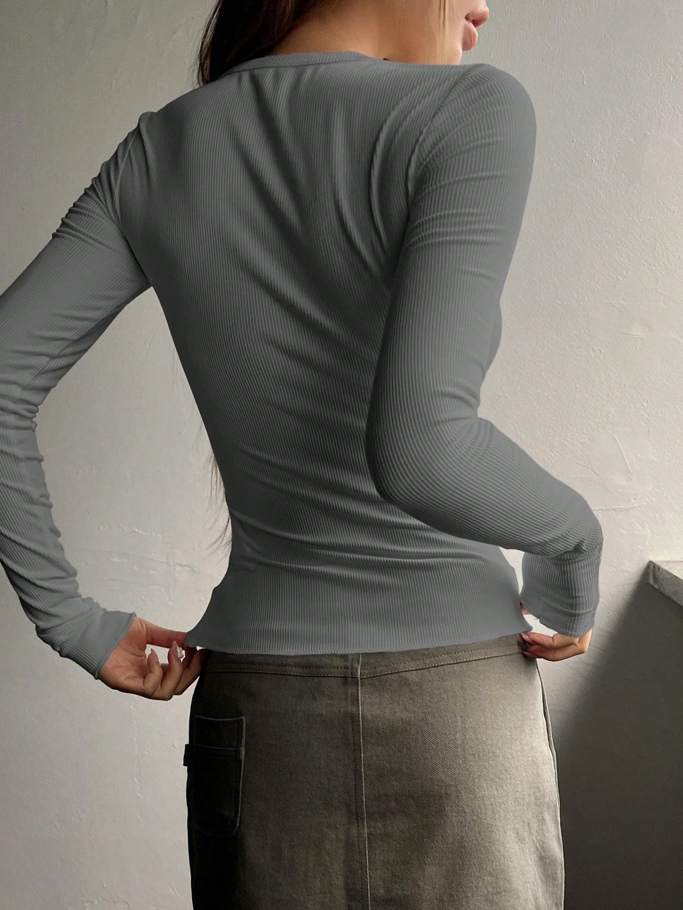 Bodycon Henley Rib Top - Image 13
