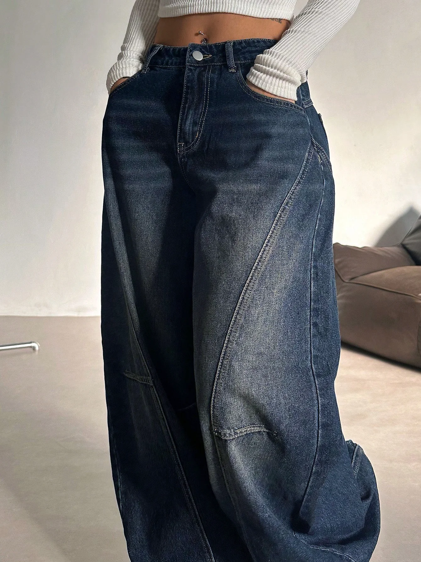 Bold Streak Pannel Wide Leg Jeans - Image 5