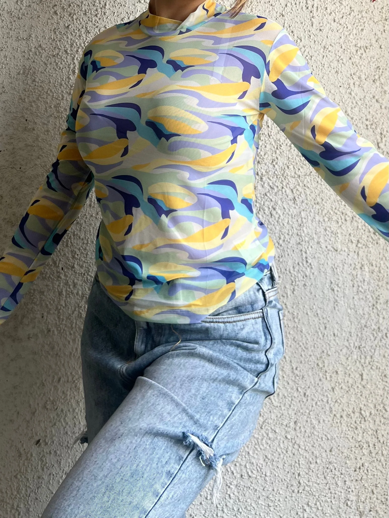 Bright Colorful Camouflage Mesh Top - Image 2