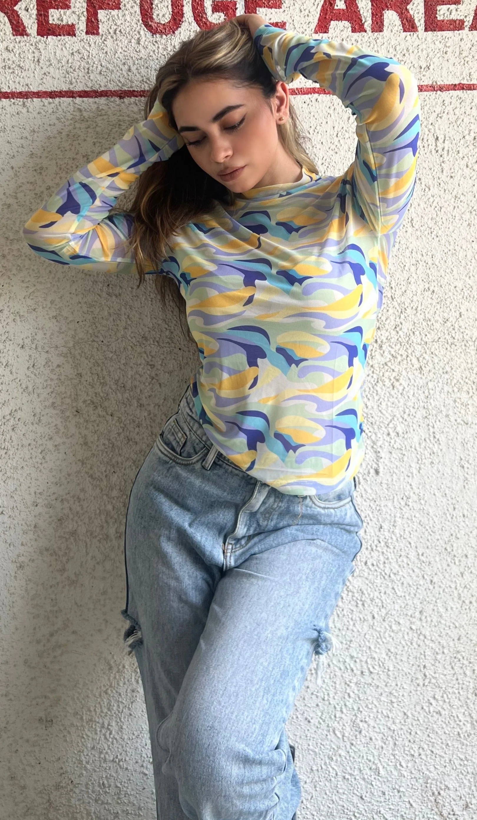 Bright Colorful Camouflage Mesh Top - Image 4
