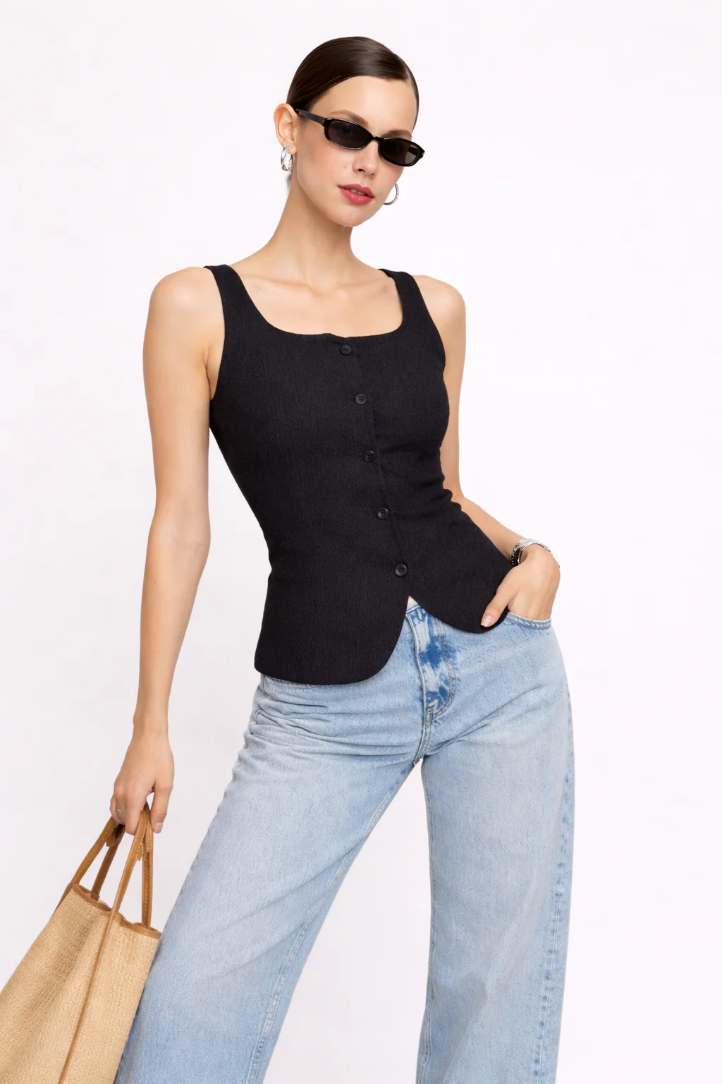 Camelia Button Details Vest Top - Image 5