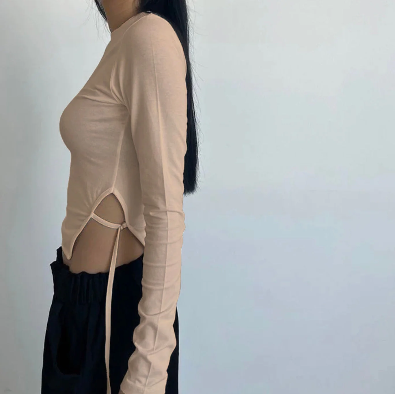 Casual Korean Asymmetrical Hem Full Sleeve Top - Image 4