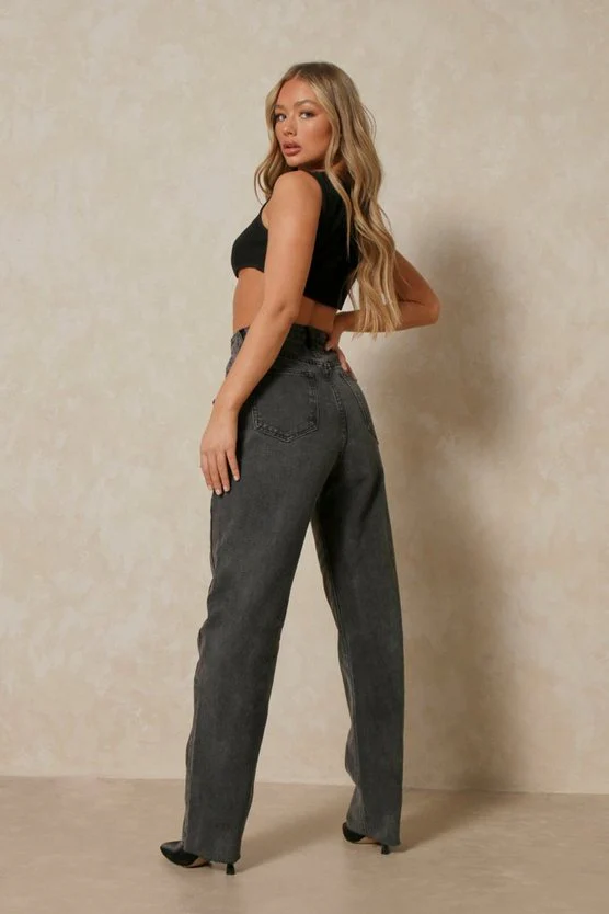 Charcoal Double Belt Straight Fit Jeans - Image 10
