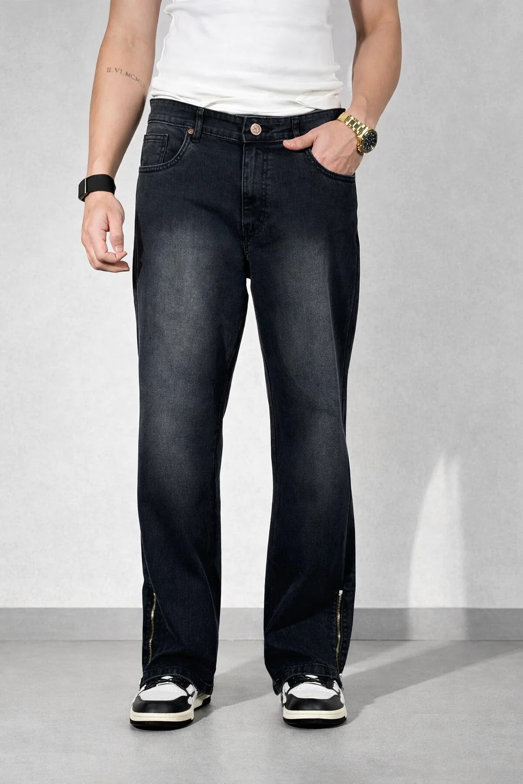 Cipher Black Loose Straight Fit Jeans - Image 3
