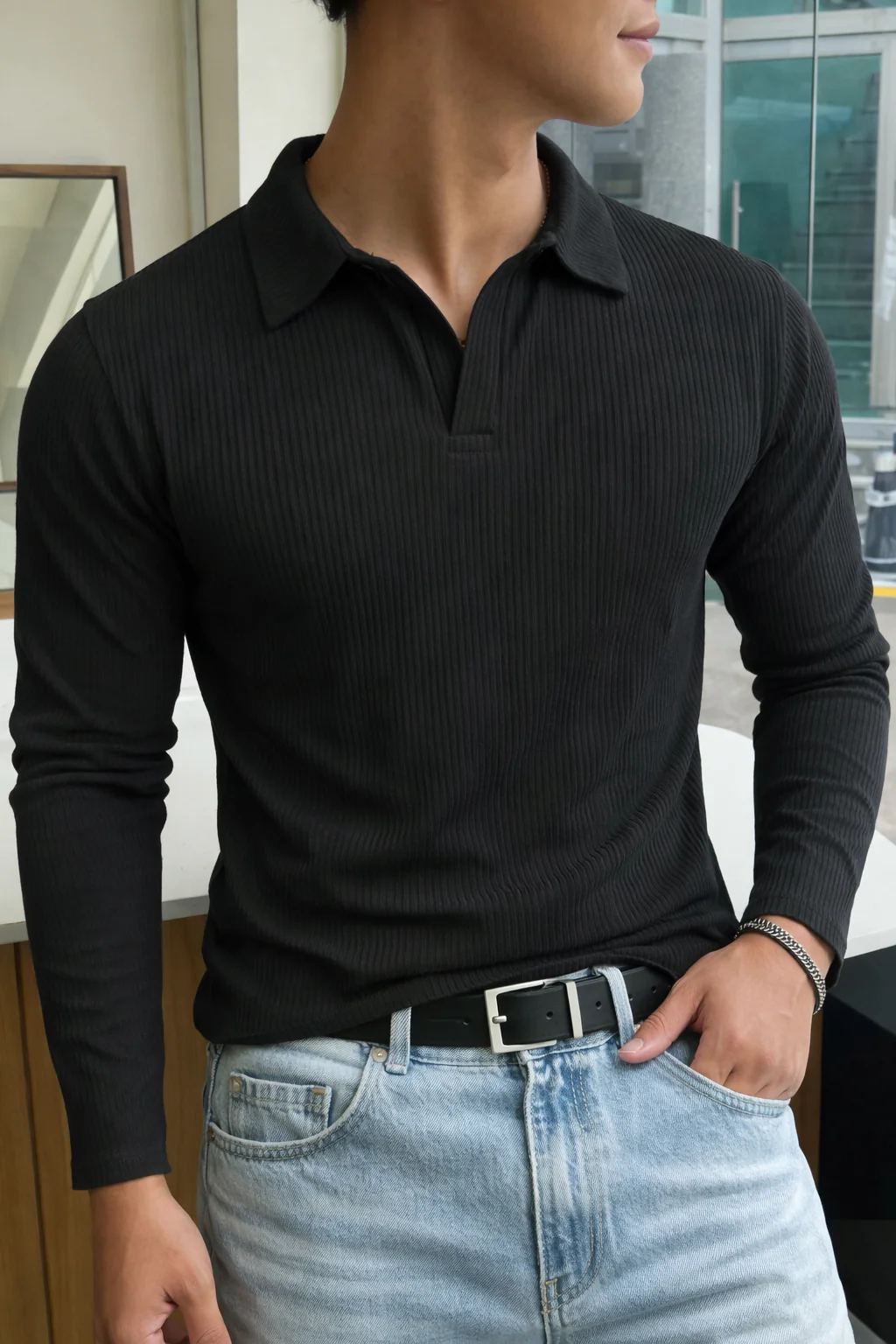 Classic Ribbed Full-Sleeve Polo - Image 2