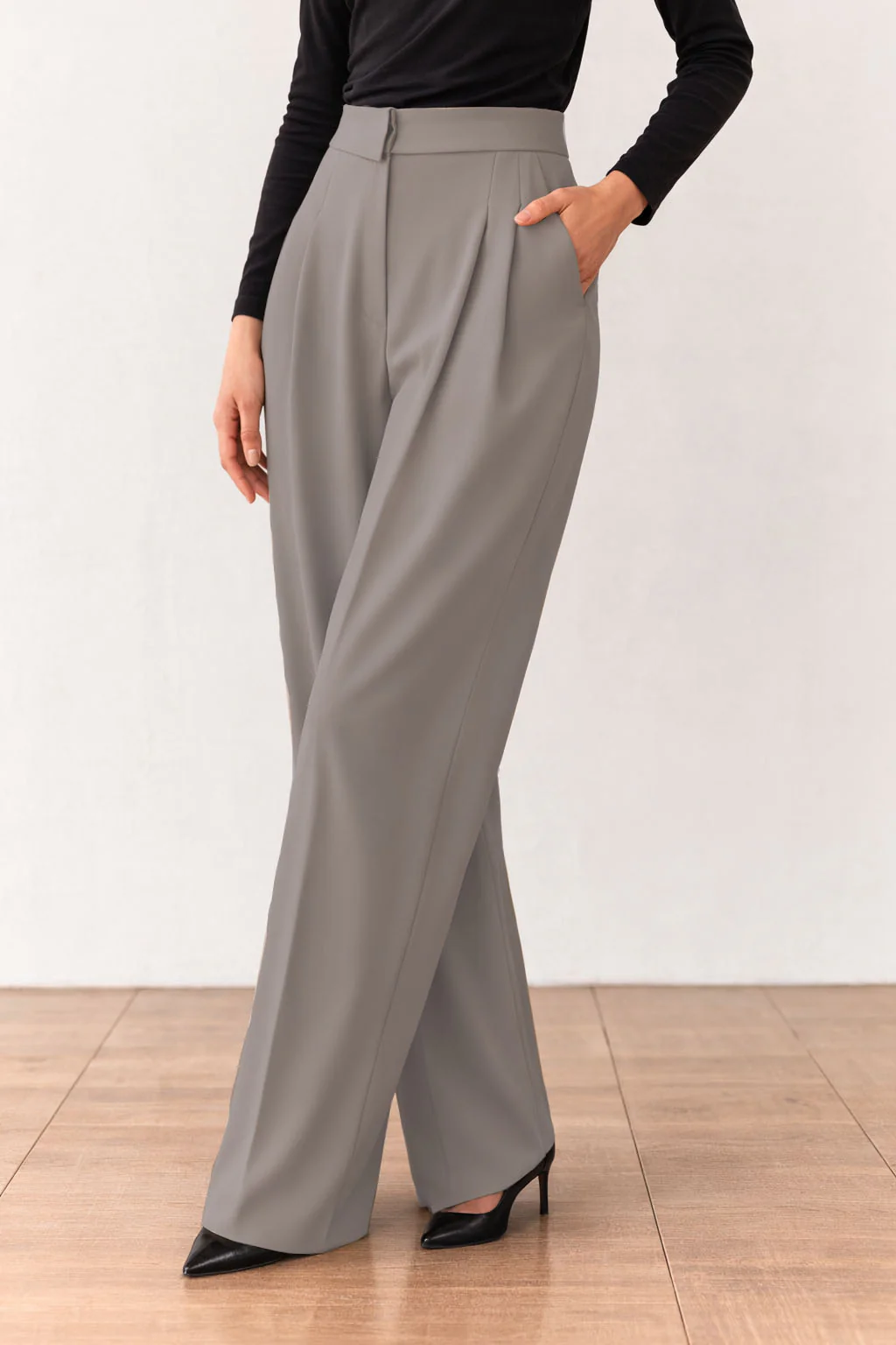 Clean Collar Waist Pleated Trousers - Image 2