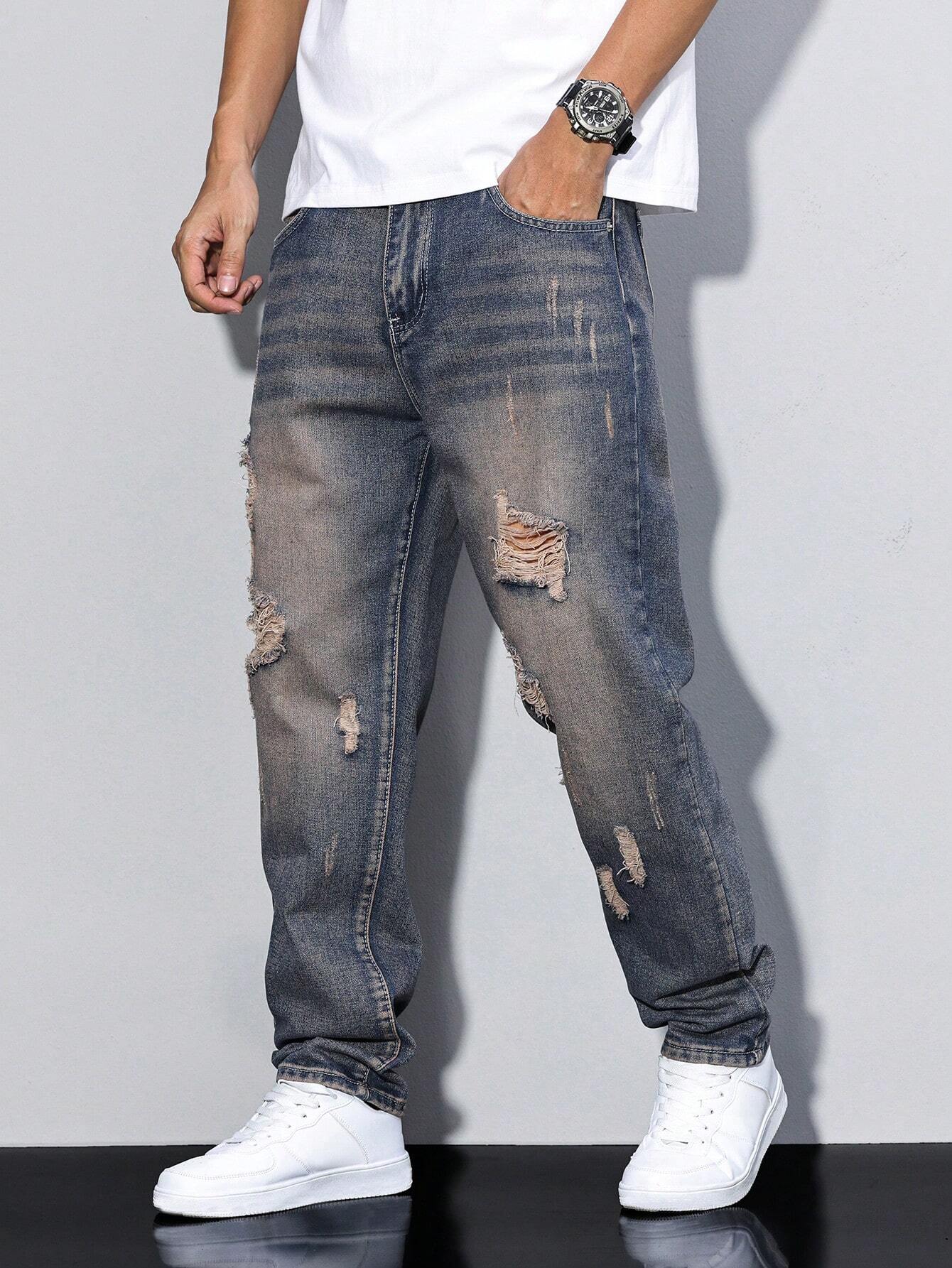 Damage Blue Straight Fit Jeans - Image 2