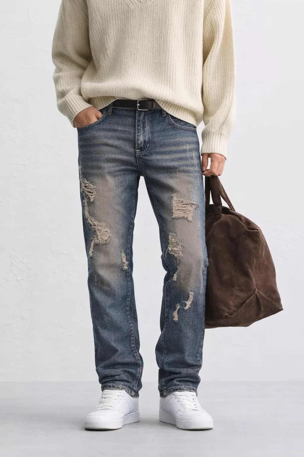 Damage Blue Straight Fit Jeans - Image 8