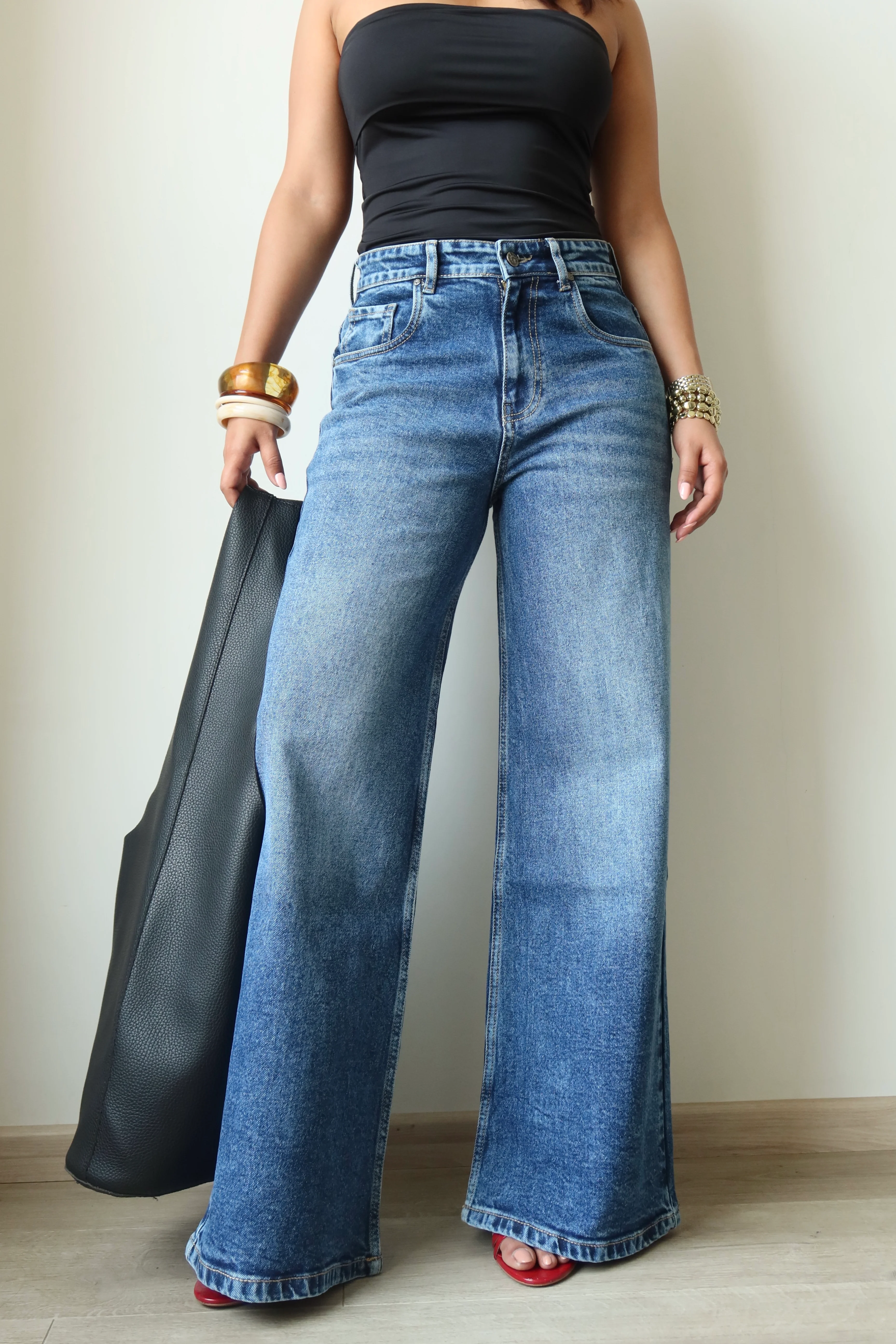 Dark Horizon Stone Wash Wide Leg Jeans - Image 2