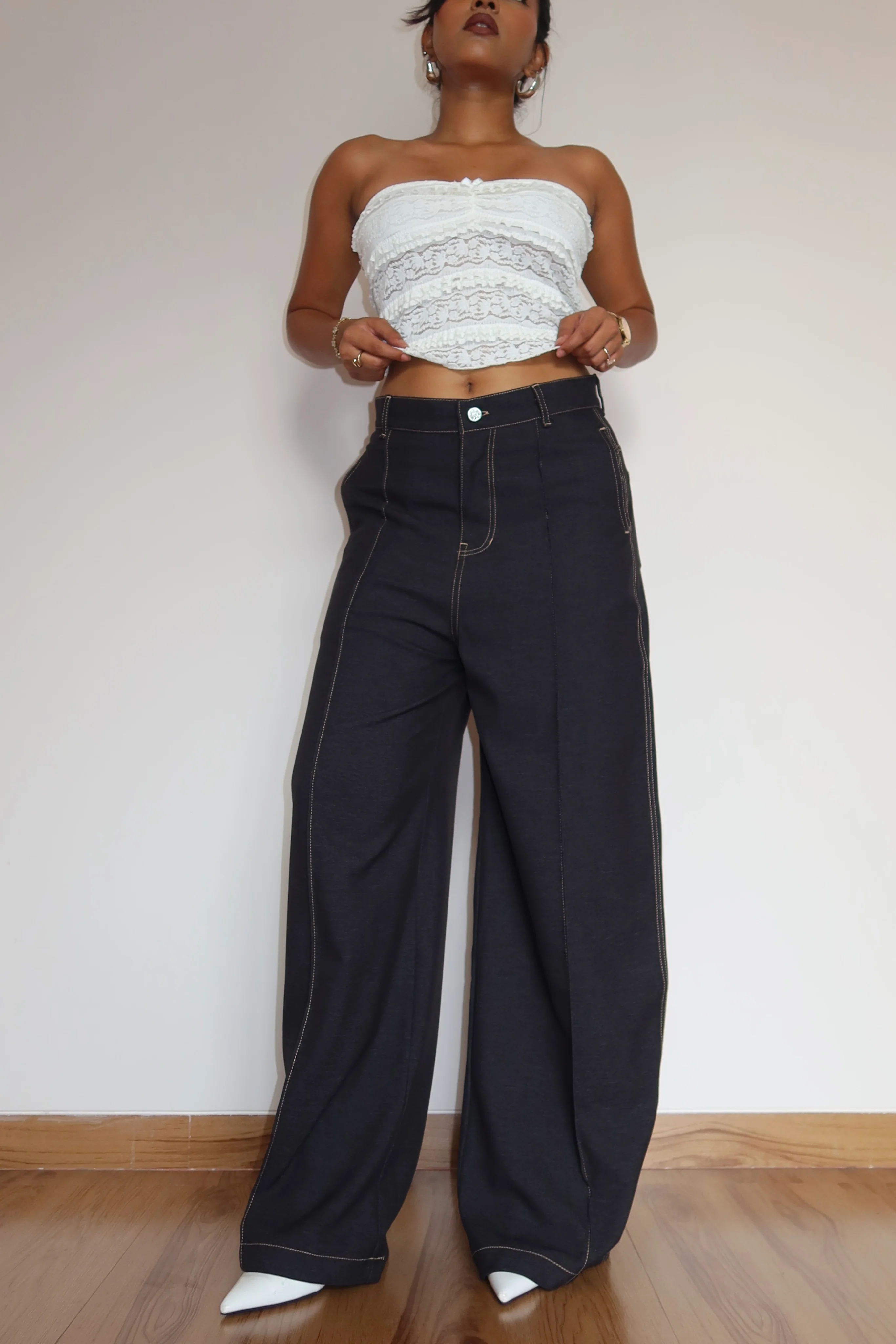 Denim-Inspired Pin-Tuck Barrel Pants - Image 11