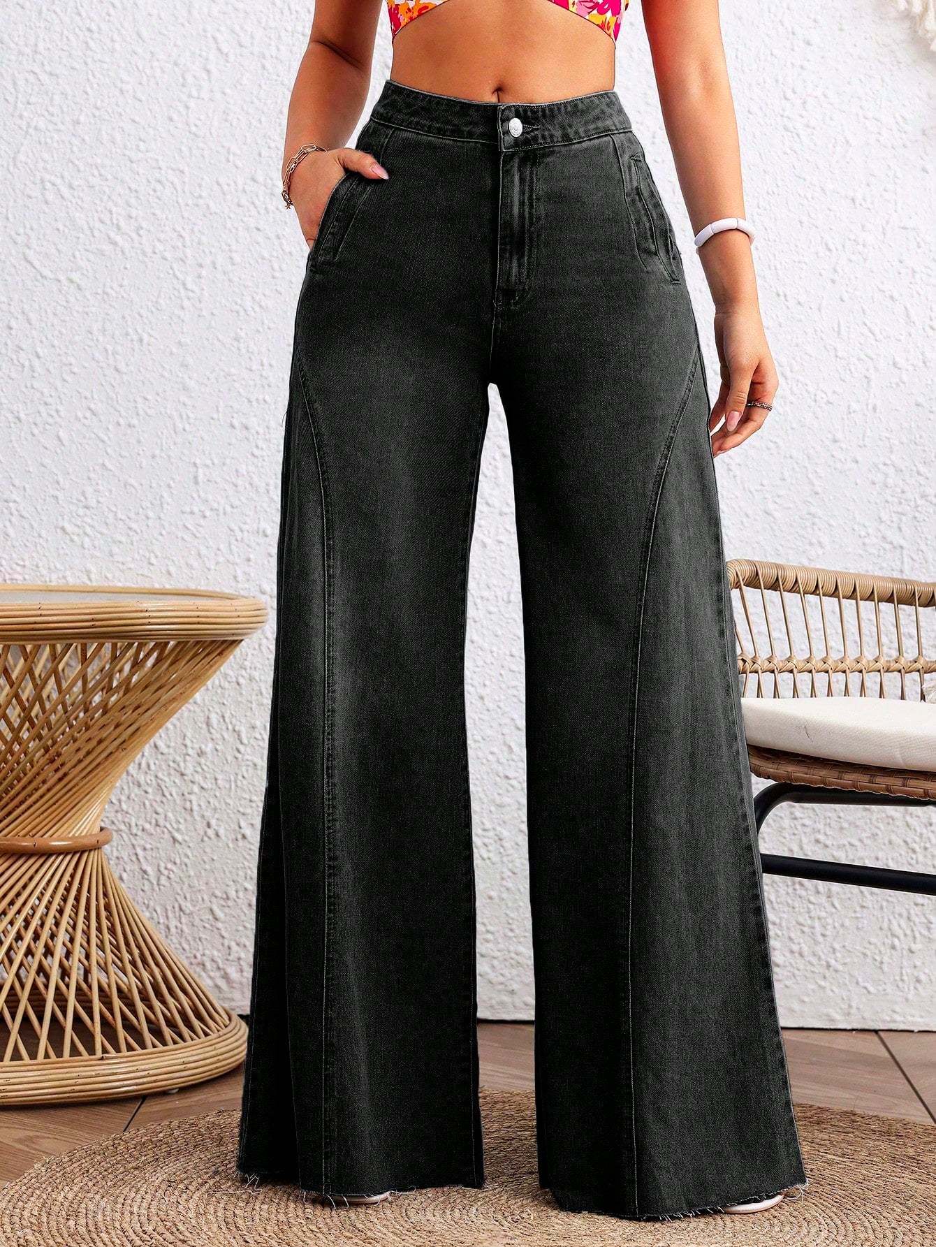 Detailed Stitch Super Wide Leg Jeans - Image 10