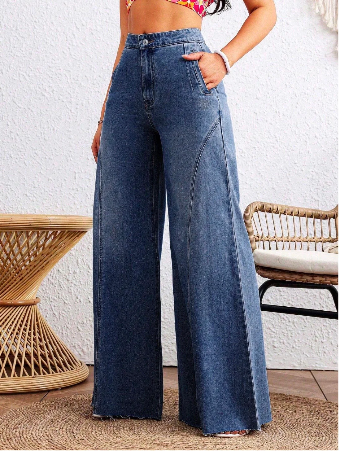 Detailed Stitch Super Wide Leg Jeans - Image 5