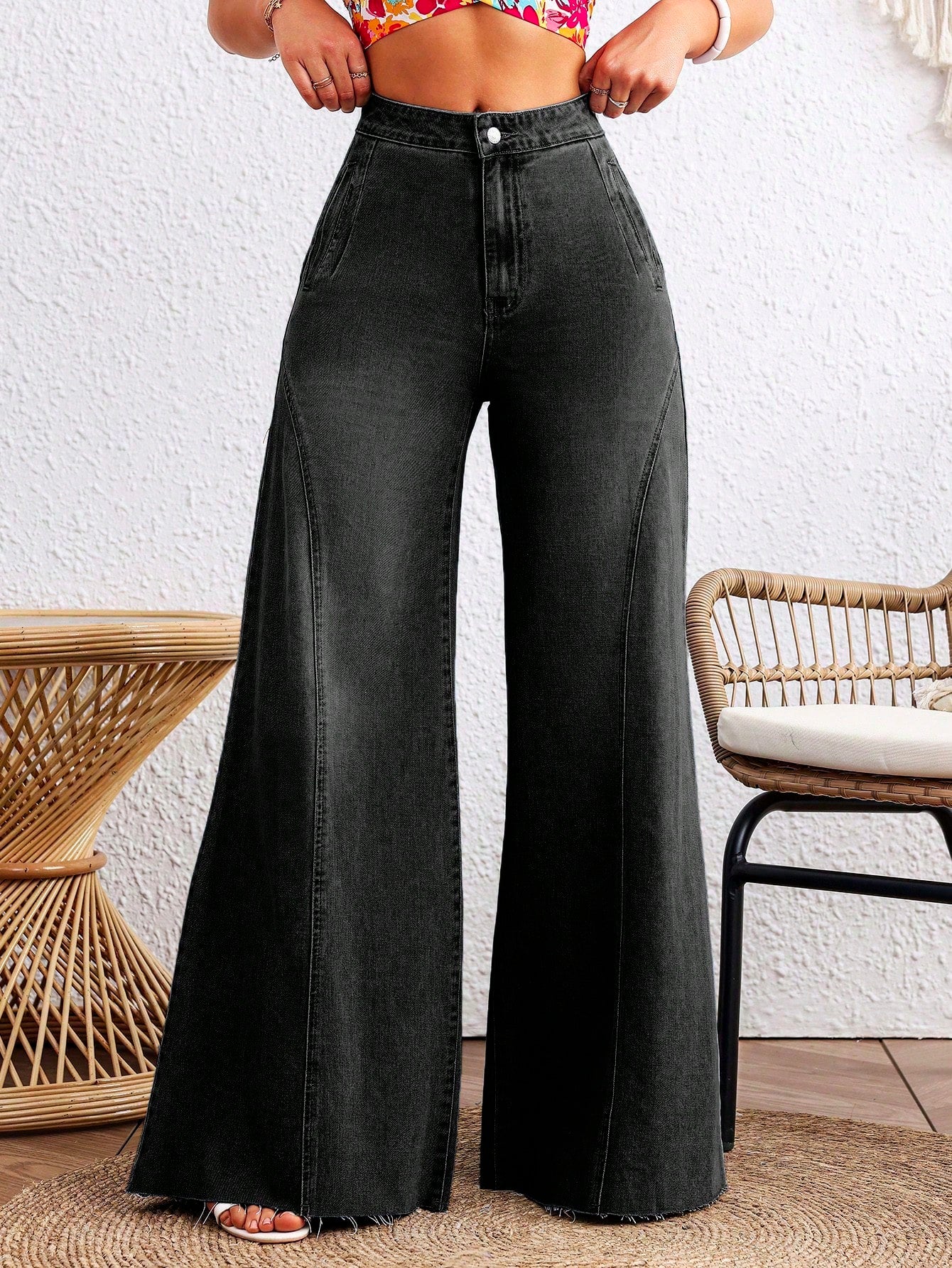 Detailed Stitch Super Wide Leg Jeans - Image 6