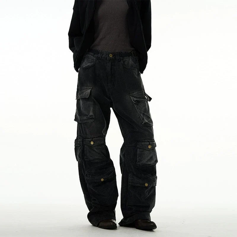 Faded Black Multi Purpose Pocket Baggy Cargo Jeans - Image 3