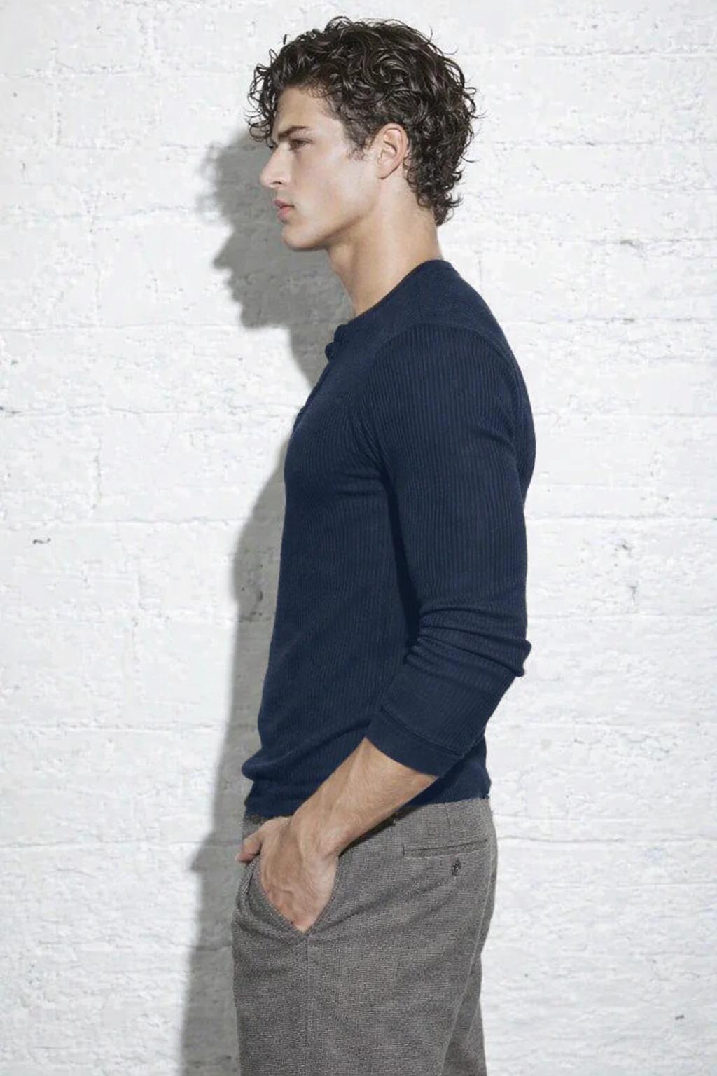Fine Rib Henley Full Sleeve Tee - Image 2