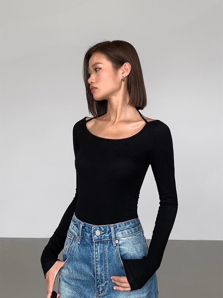 Fitted Scoop Tie Up Long Sleeve Top - Image 13