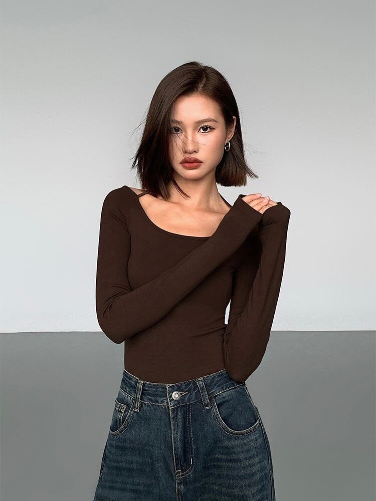 Fitted Scoop Tie Up Long Sleeve Top - Image 7