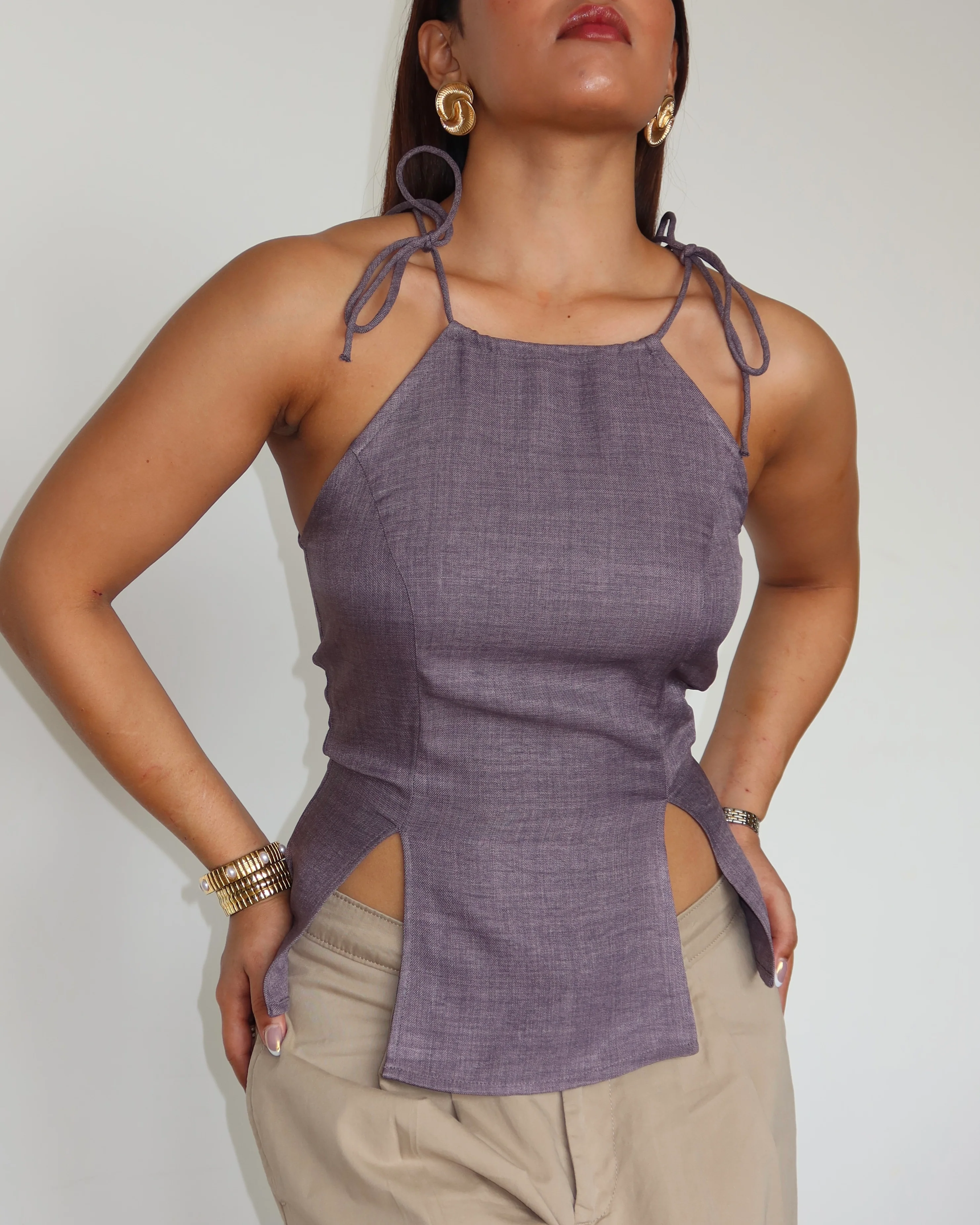 Flare Cut Tie Up Halter Top - Image 7