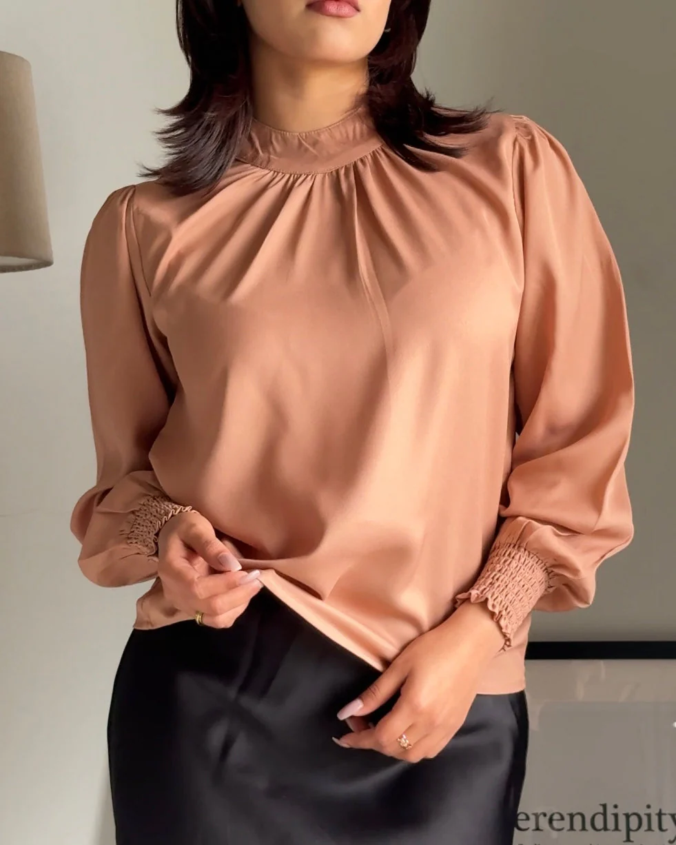 Gathered neck blouse with bishop sleeves - Image 3