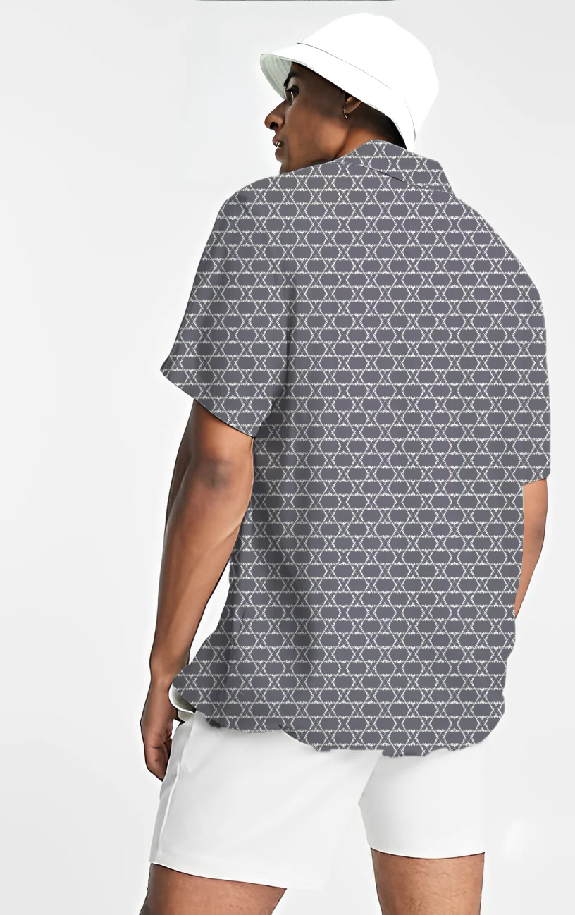 Greyish Blue geometric Print Short Sleeve Shirt - Image 4