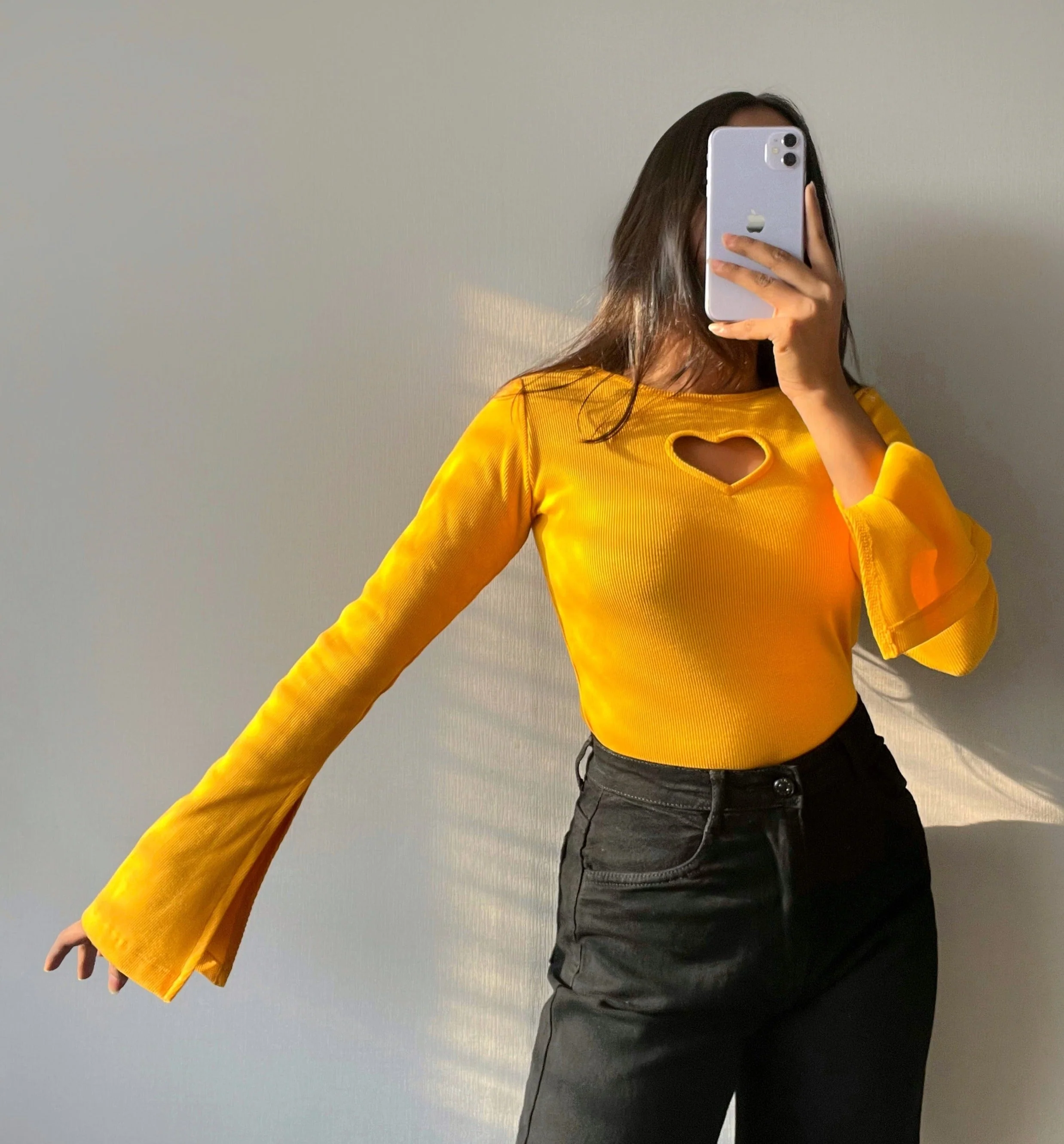 Heart Cut Out Bell Sleeve Top - Image 4