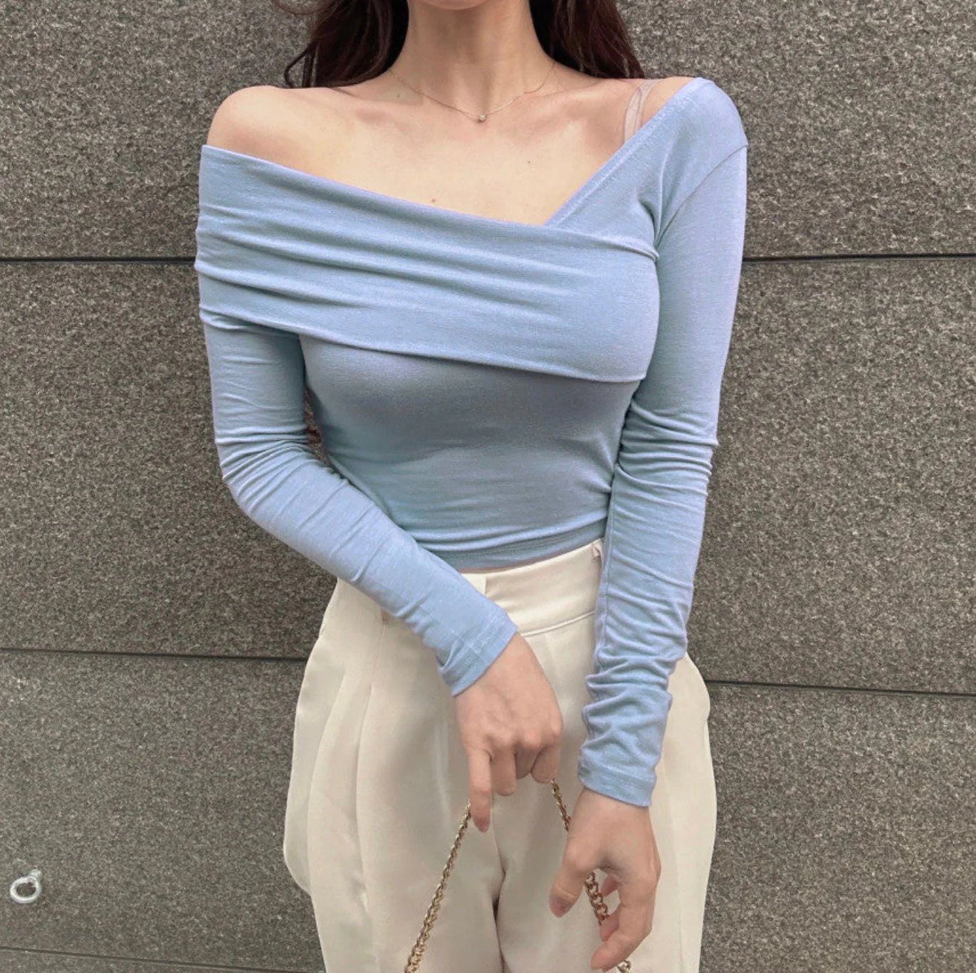 Korean Way Overlpped Off Shoulder Top - Image 11
