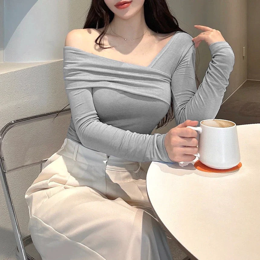 Korean Way Overlpped Off Shoulder Top - Image 15