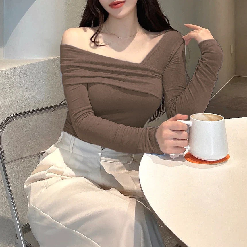 Korean Way Overlpped Off Shoulder Top - Image 17