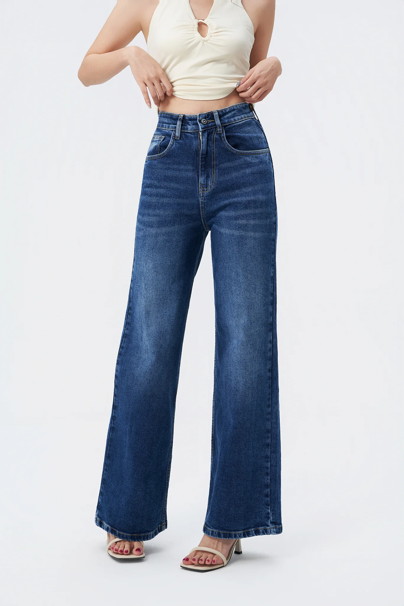 Mid Blue Overcast Wash High Waist Wide Leg Jeans - Image 8