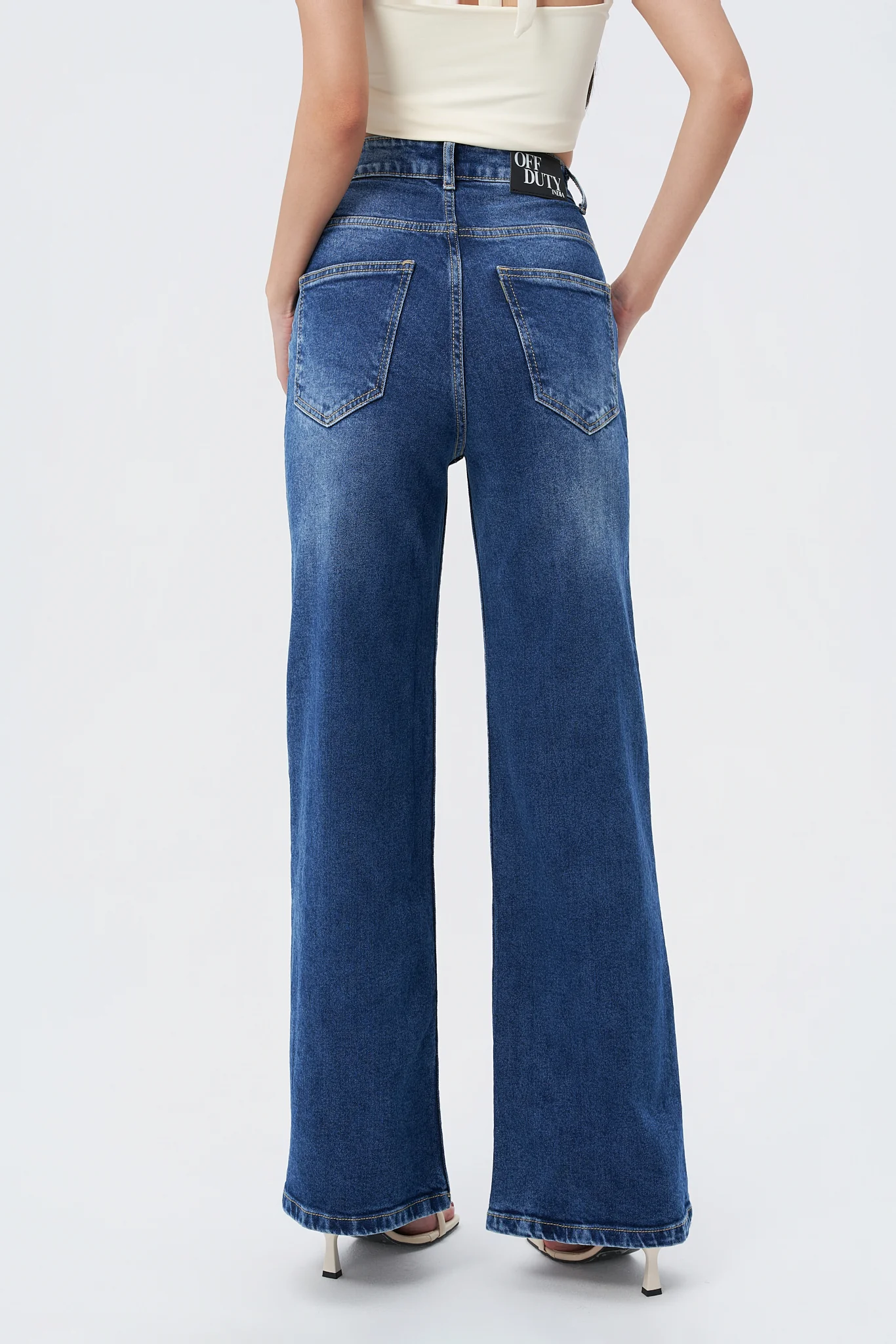 Mid Blue Overcast Wash High Waist Wide Leg Jeans - Image 9