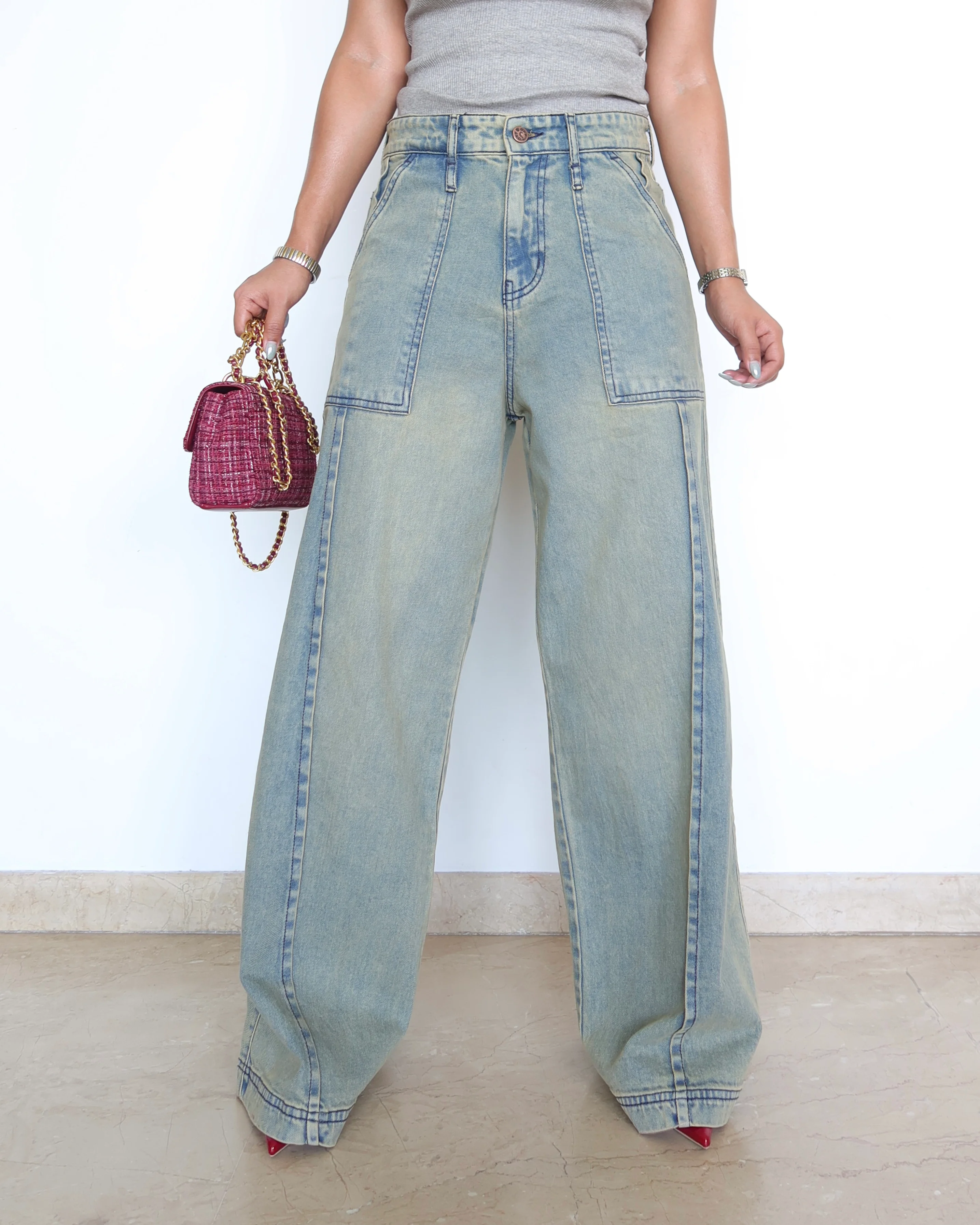 Muted Blue Baggy Wide Leg Jeans - Image 8