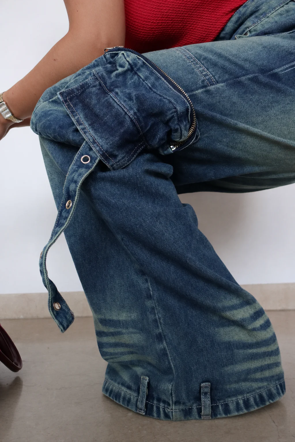 Navy Solar Wide Leg Cargo Jeans - Image 3