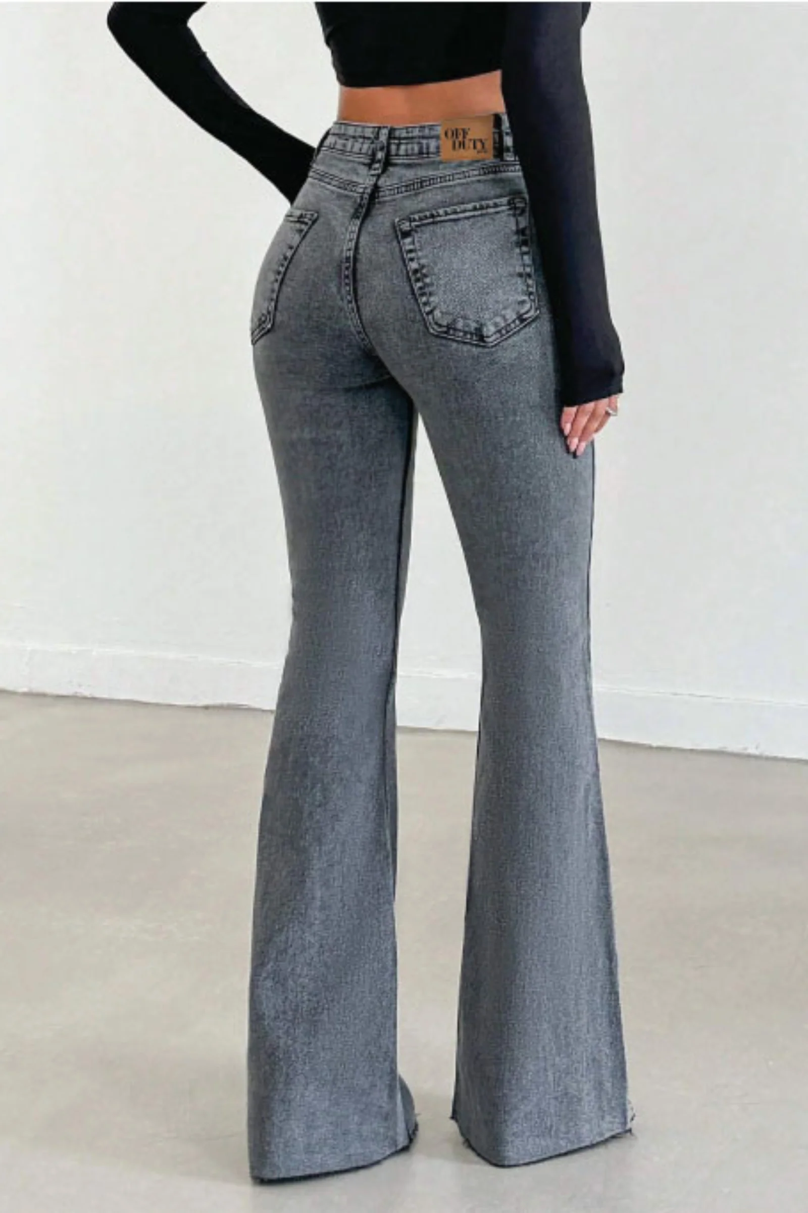 Neutral Grey Bootleg High Rise Jeans - Image 3