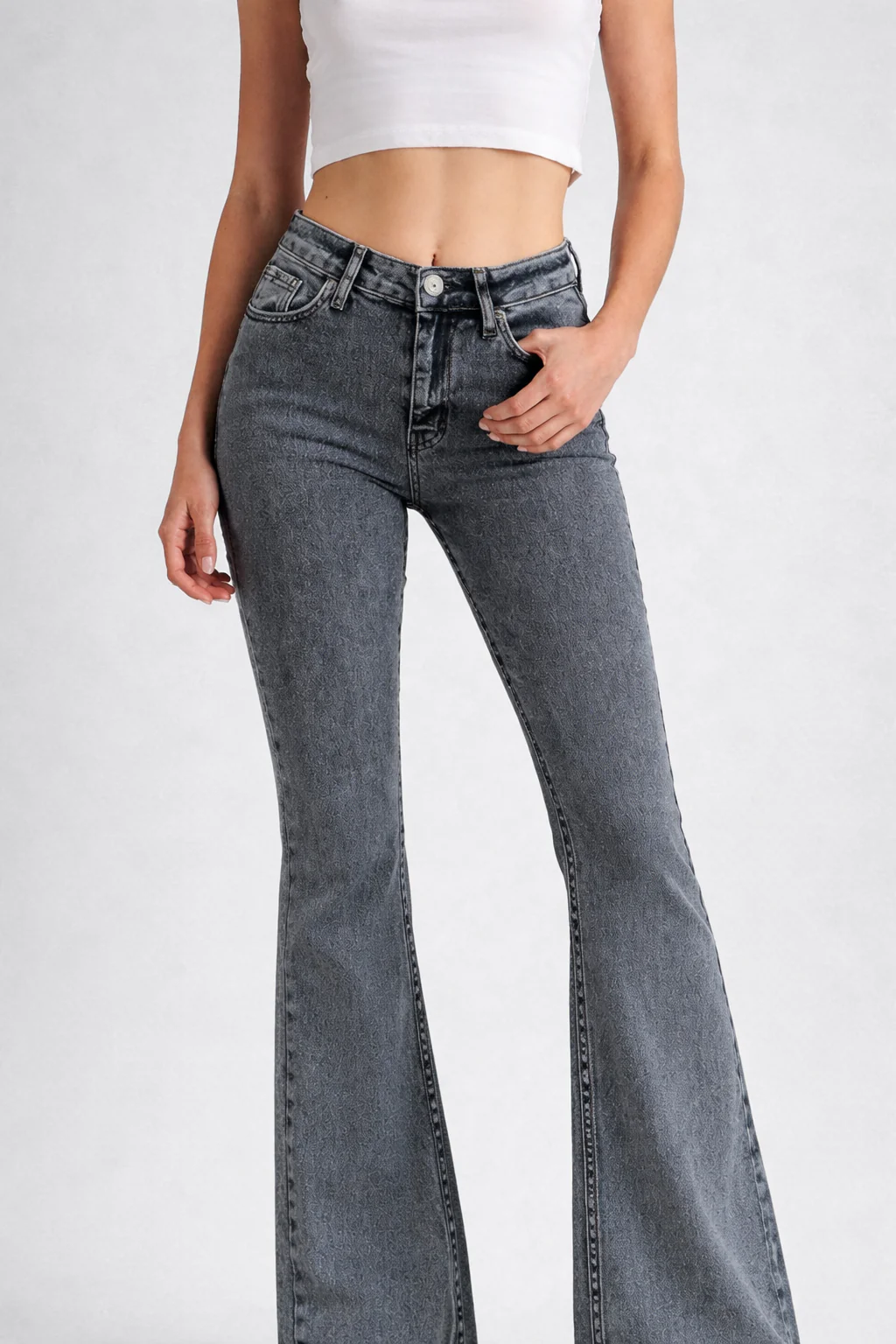 Neutral Grey Bootleg High Rise Jeans - Image 6