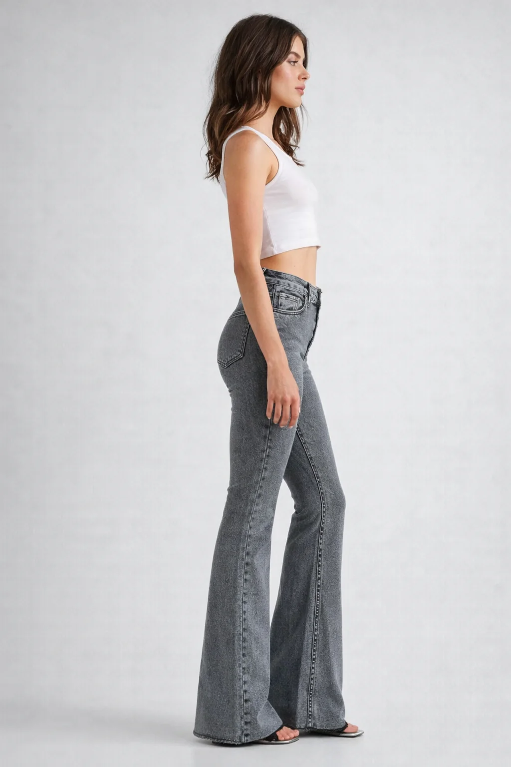 Neutral Grey Bootleg High Rise Jeans - Image 8