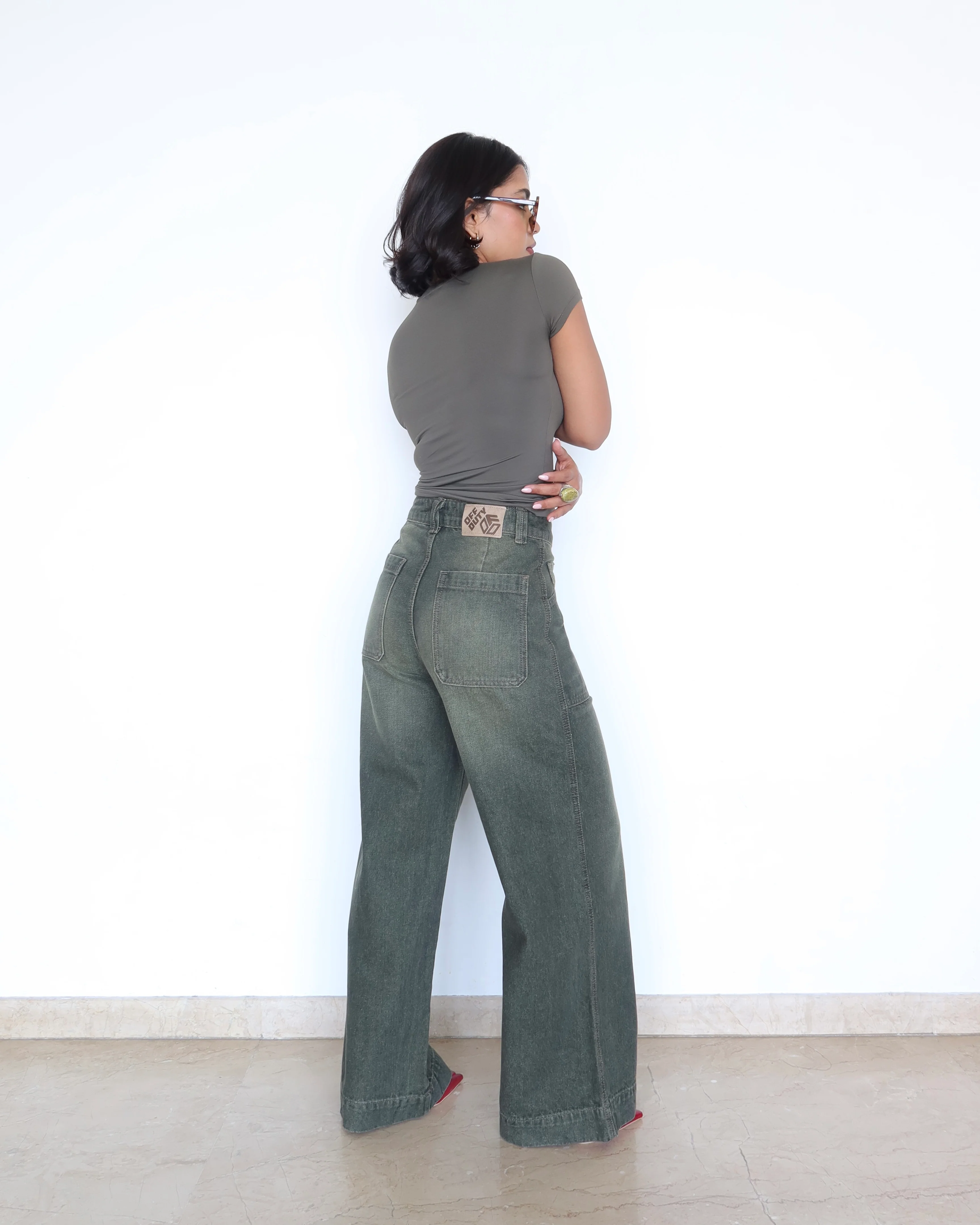 Olive Edit Baggy Wide Leg Jeans - Image 11