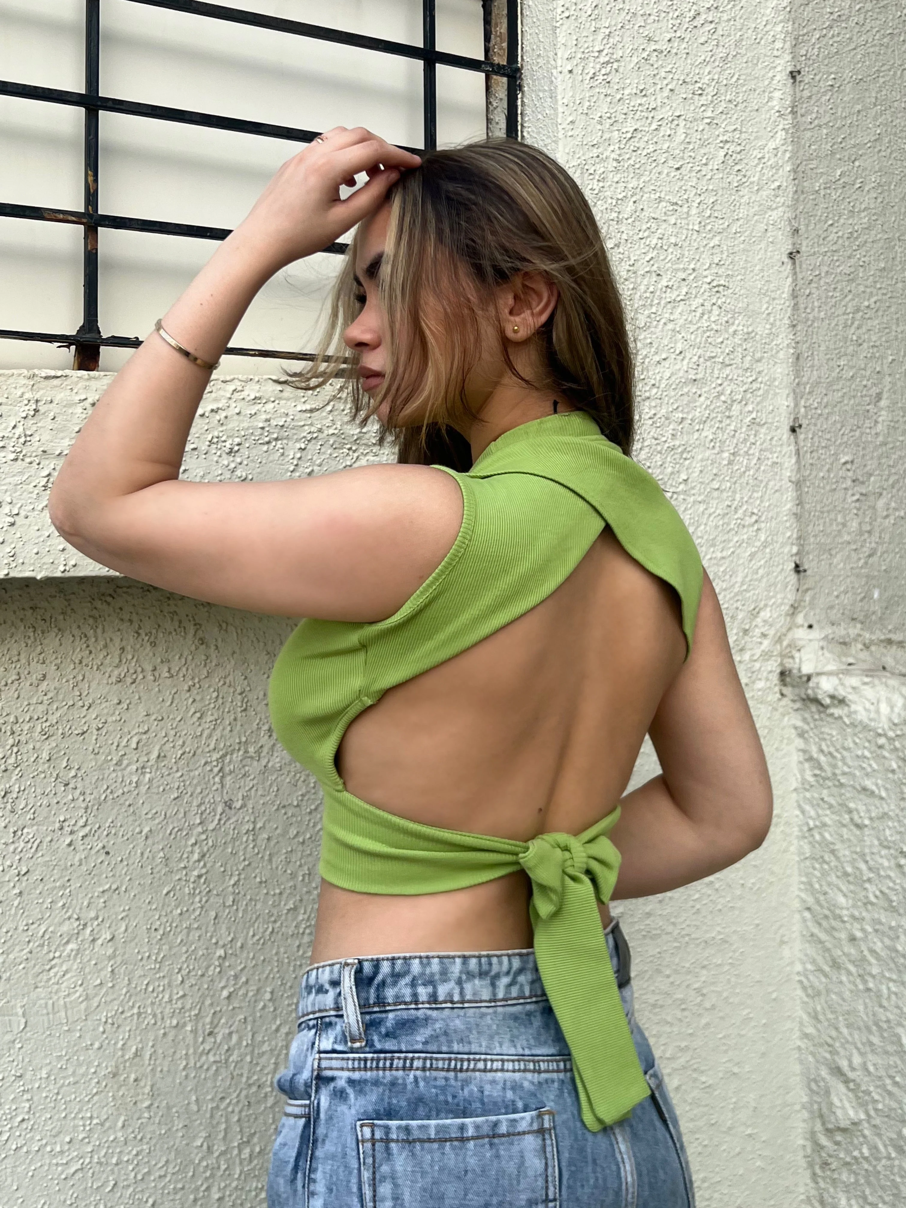 Open Back Halter Top With Back Tie - Image 7