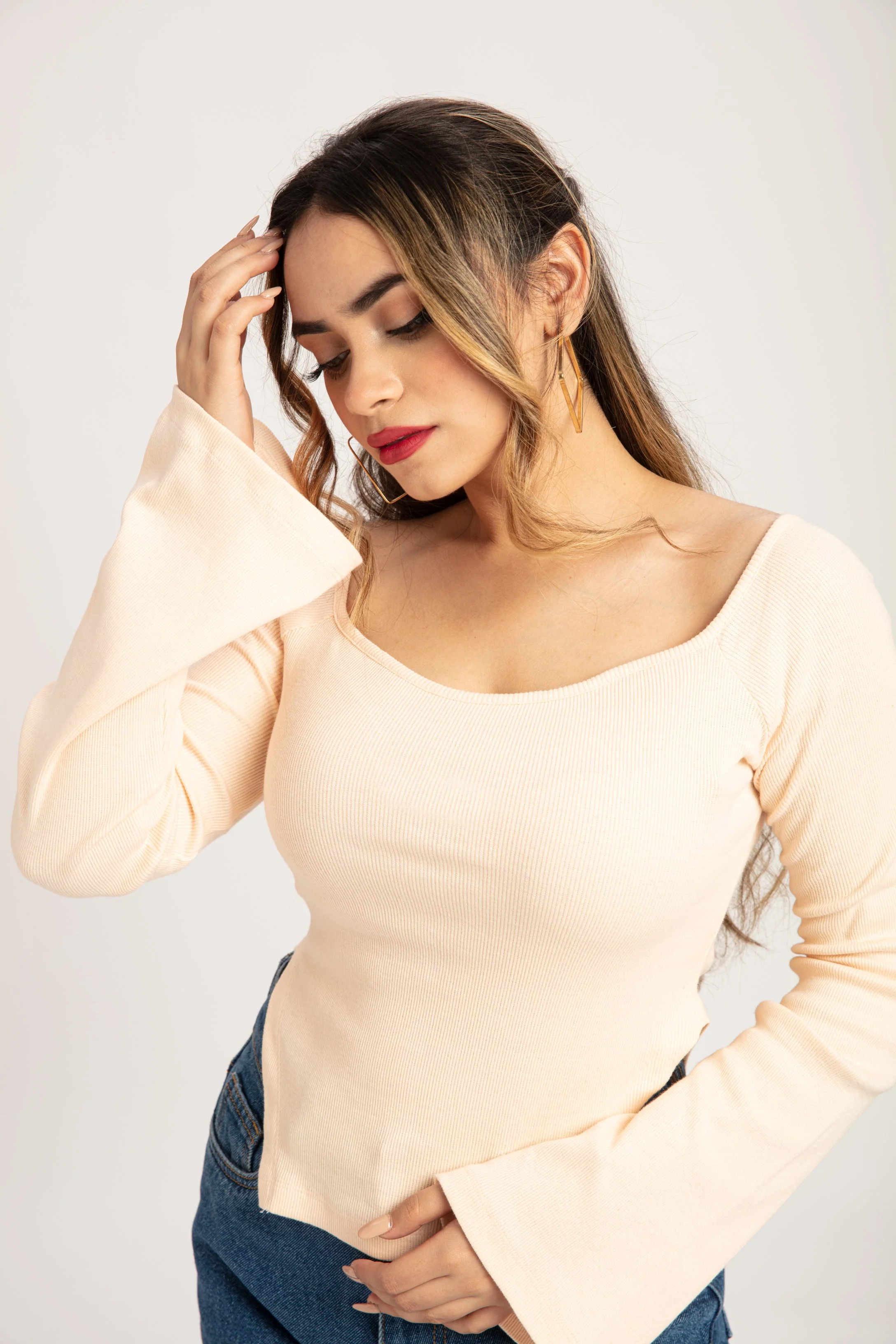 Peachy Rib Asymmetric Milkmaid Top - Image 3