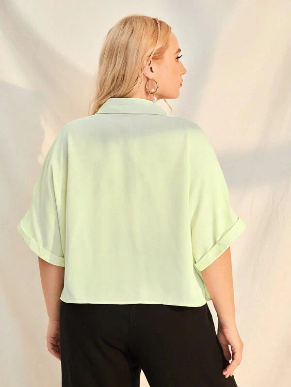 Plus Size Extended Cap Sleeves Short Shirt - Image 11